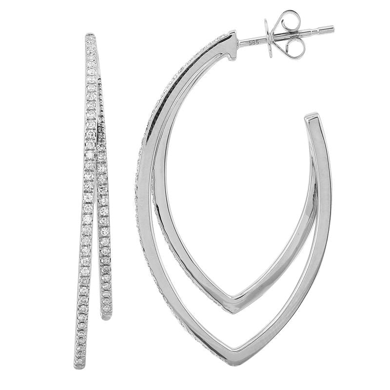 Double Diamond Line Oval Hoop Earrings