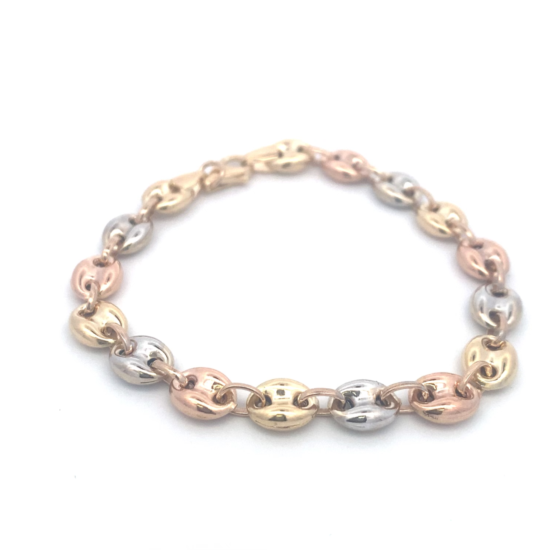 Tri Gold 7MM Puffed Mariner Bracelet