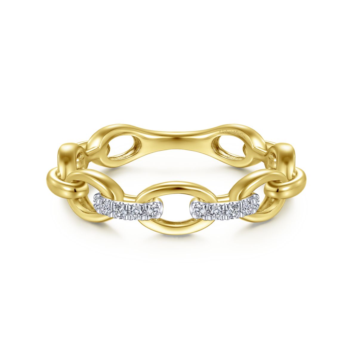 Two Diamond Links Yellow Gold Ring