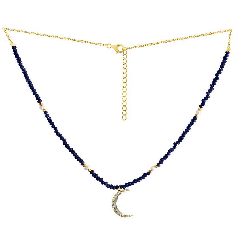 Blue Sapphires Moon Necklace