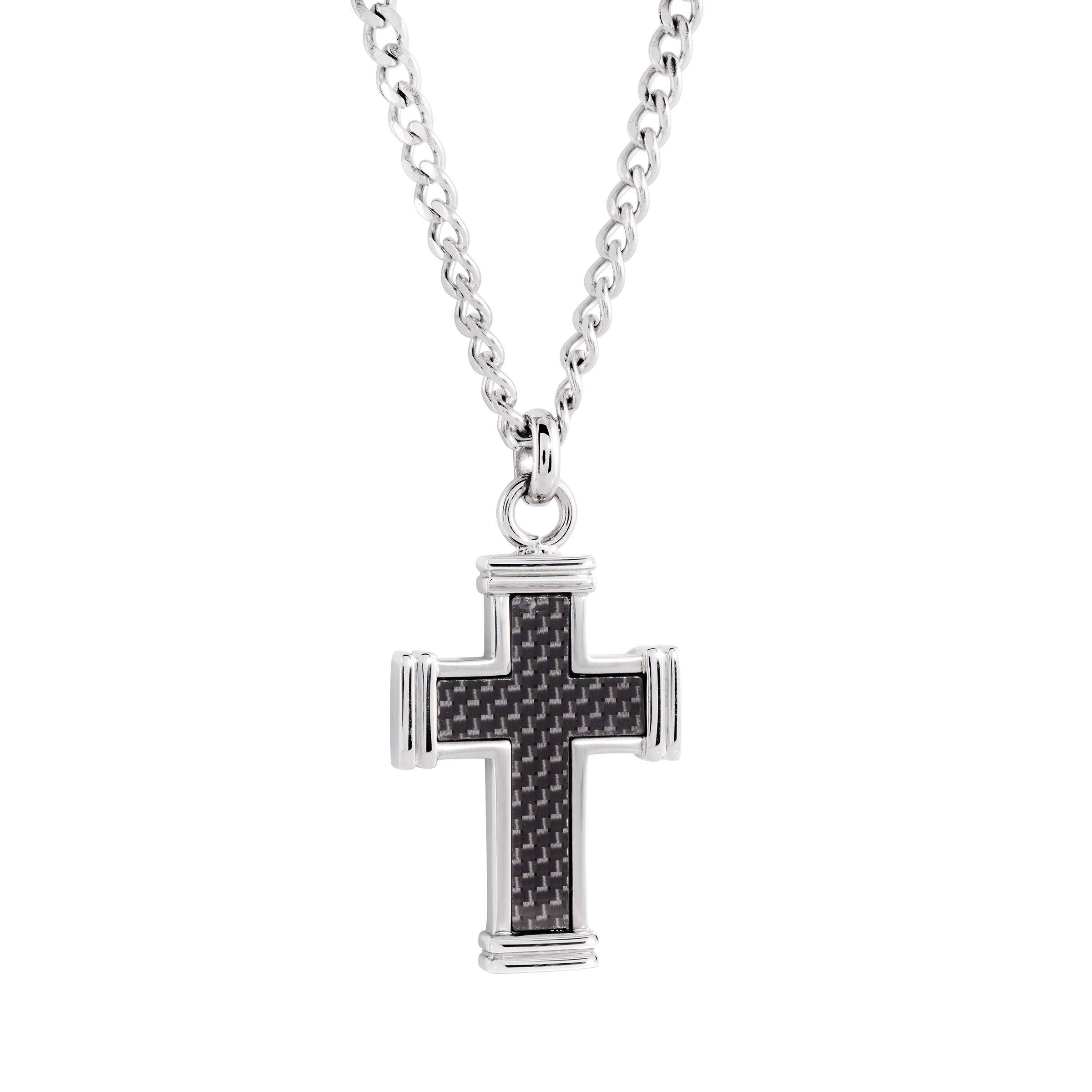 Carbon Fiber Steel Cross Necklace