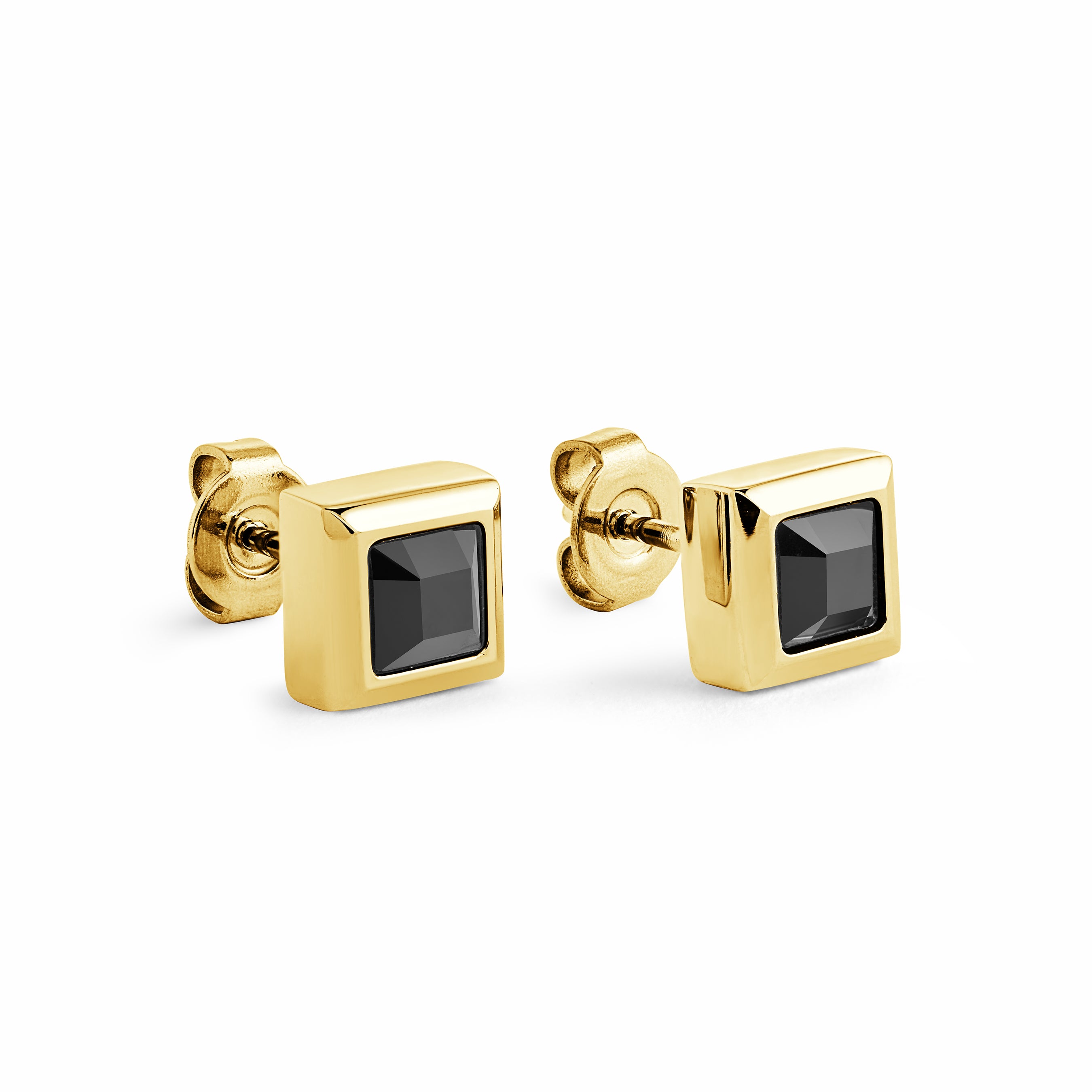 7MM Black Zirconia Square Steel Earrings