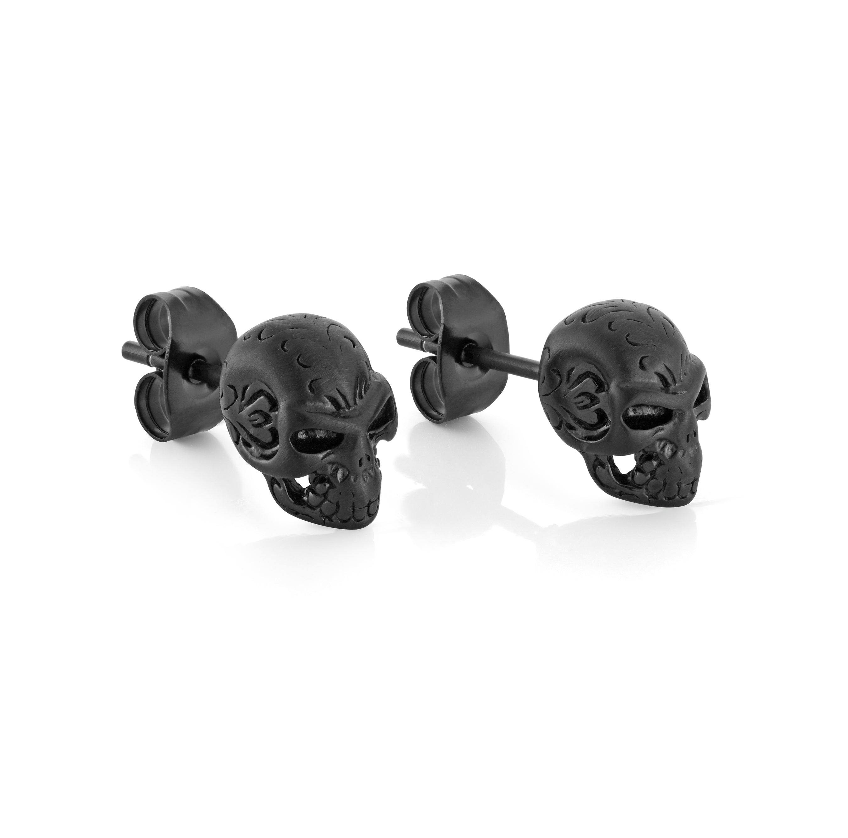 Black Ip Steel Skull Earrings