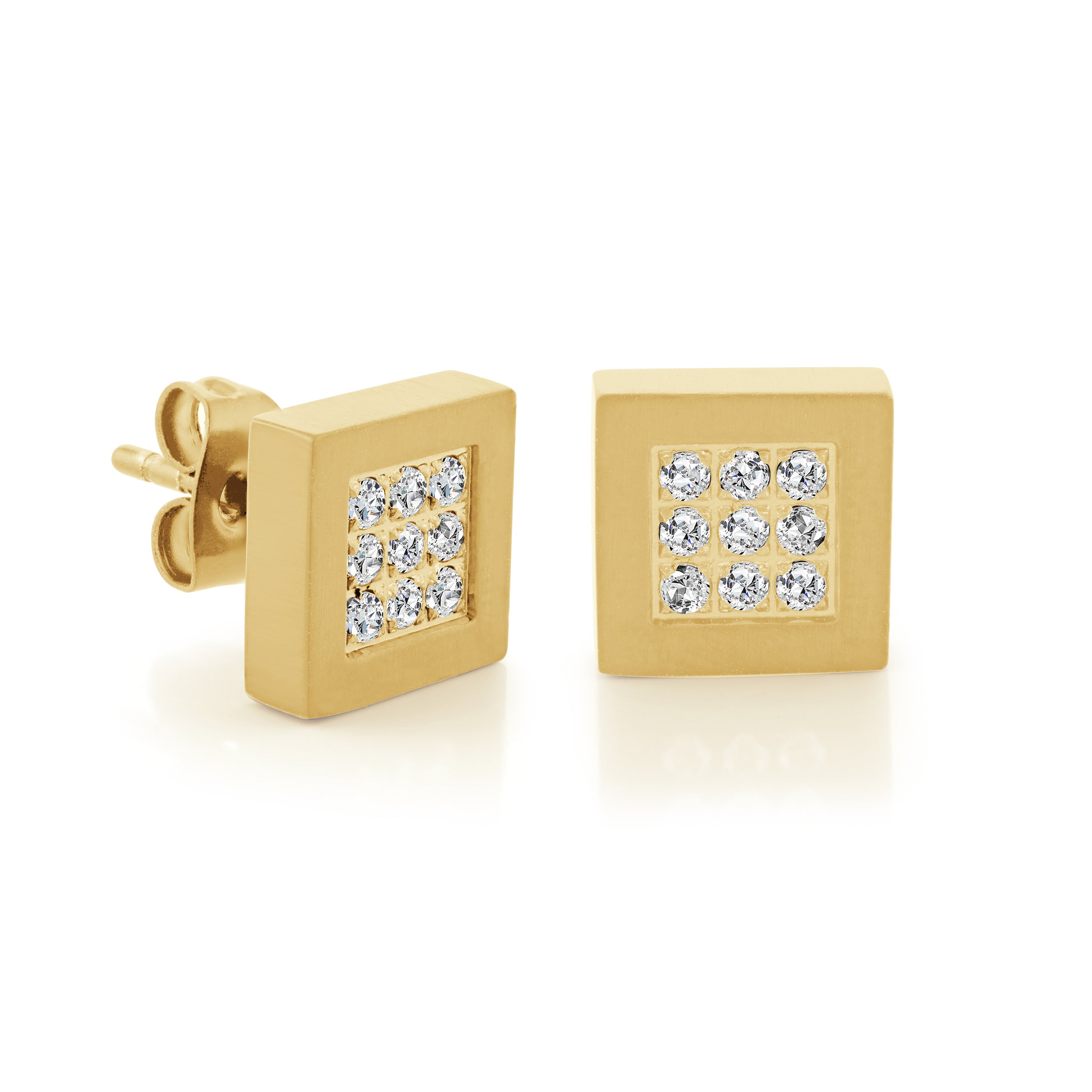 Yellow ip steel Square CZ Stud Earrings