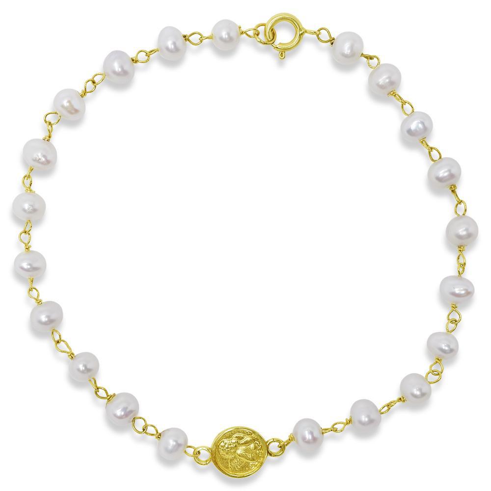 14k Angel Medal Pearl Bracelet