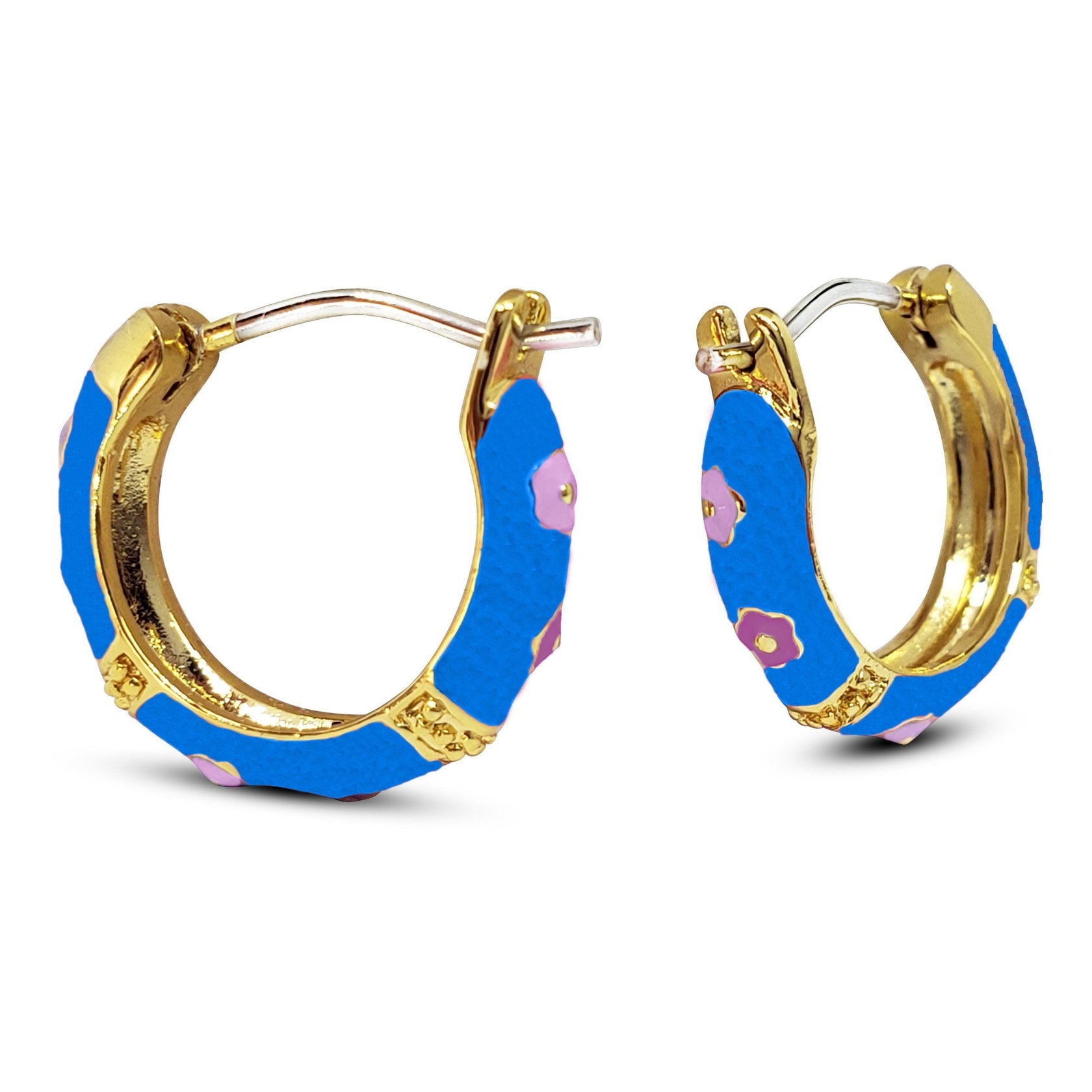 Blue Colorful Flower Kids Huggie earrings