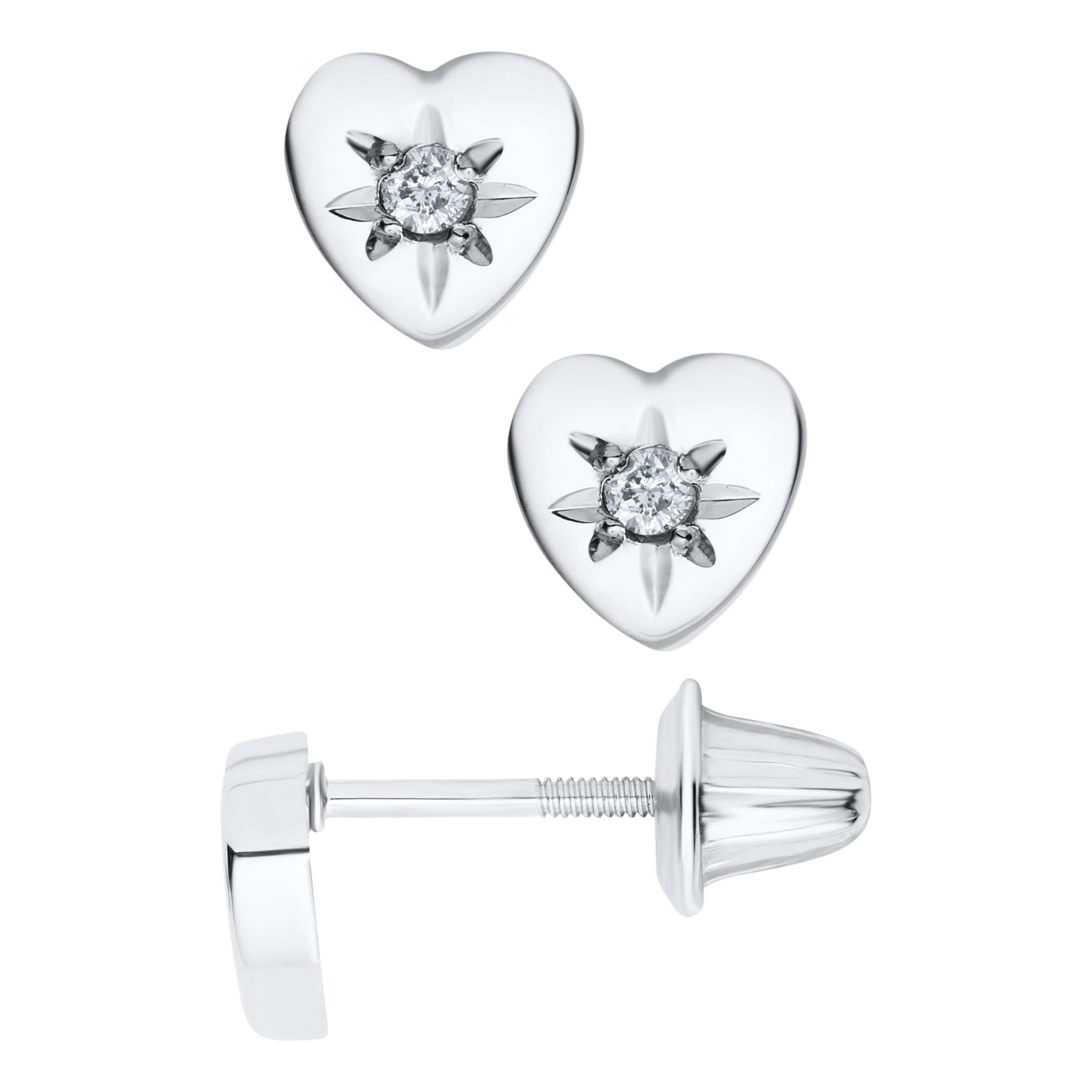 White Heart Diamond Kids Earrings