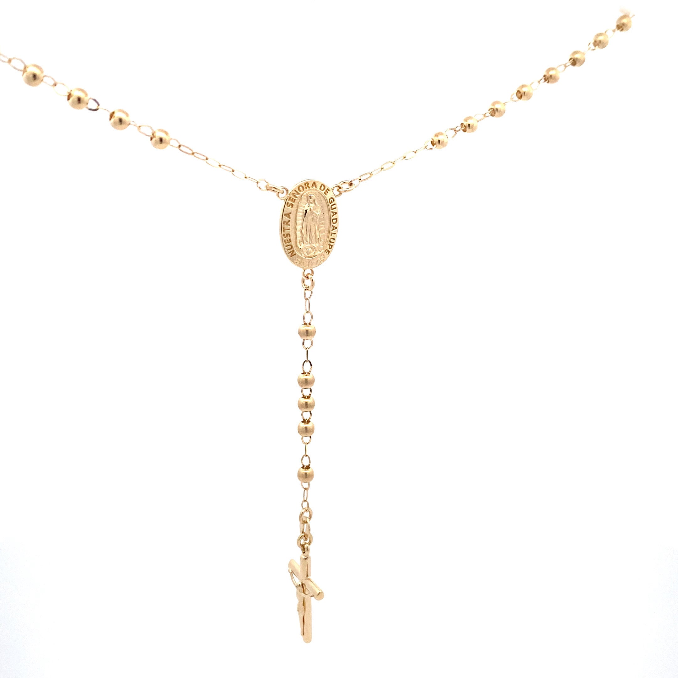 Yellow Gold 3MM Rosary Necklace 26''