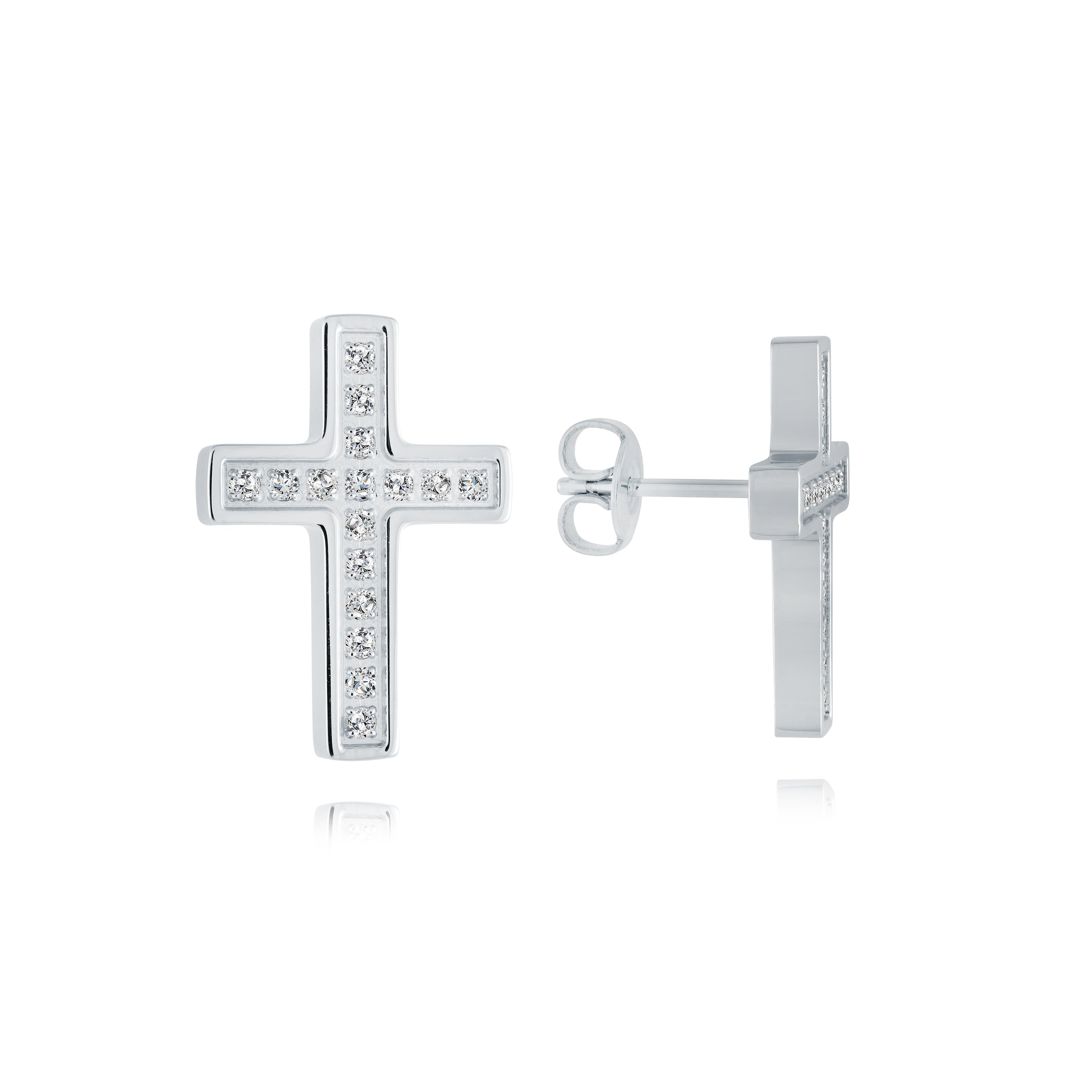 Steel Cross Zirconia Stud Earrings