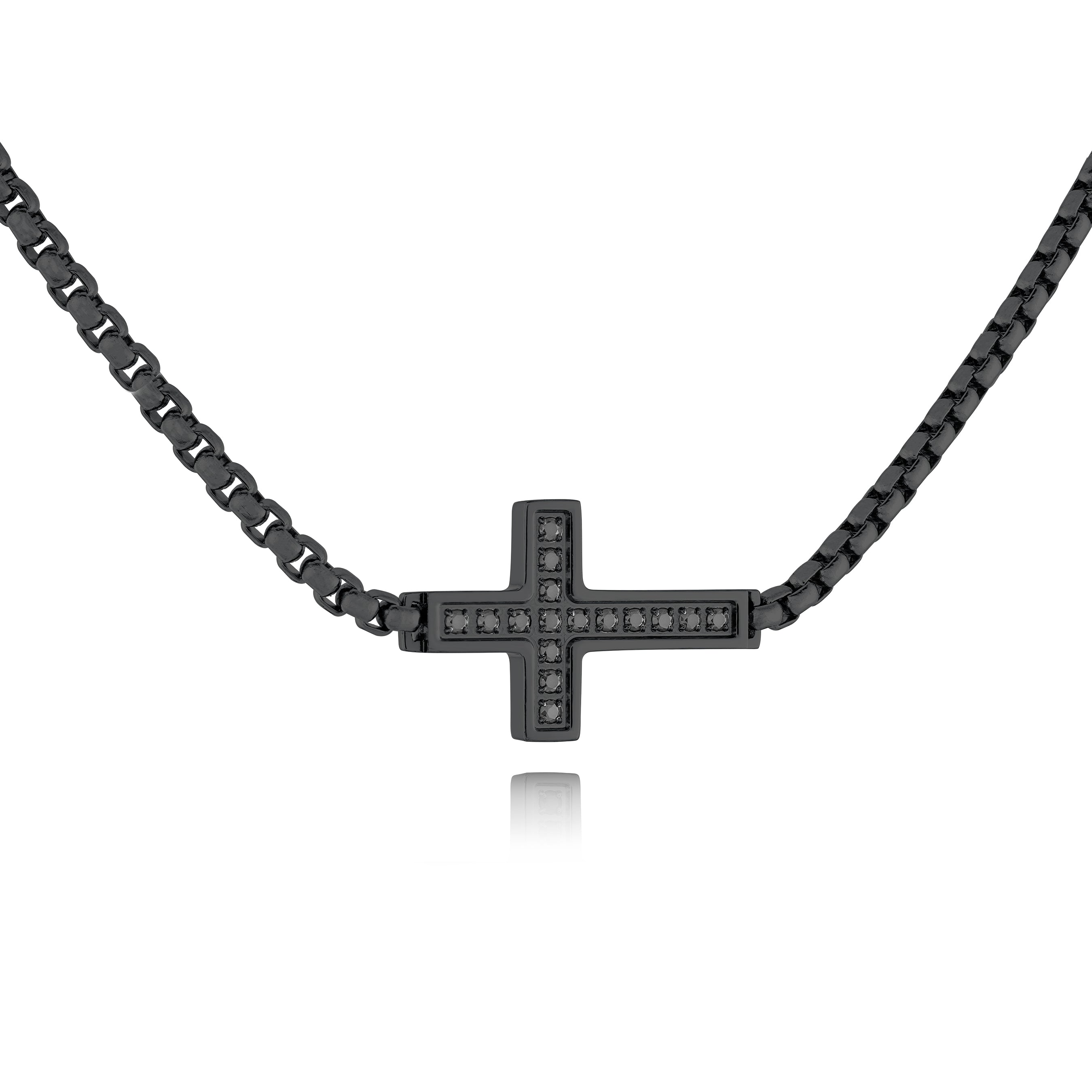 Sideways cross Box chain steel necklace