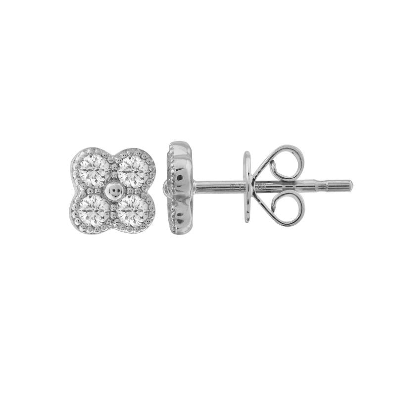 Clover Shine White Gold Diamond Stud Earrings