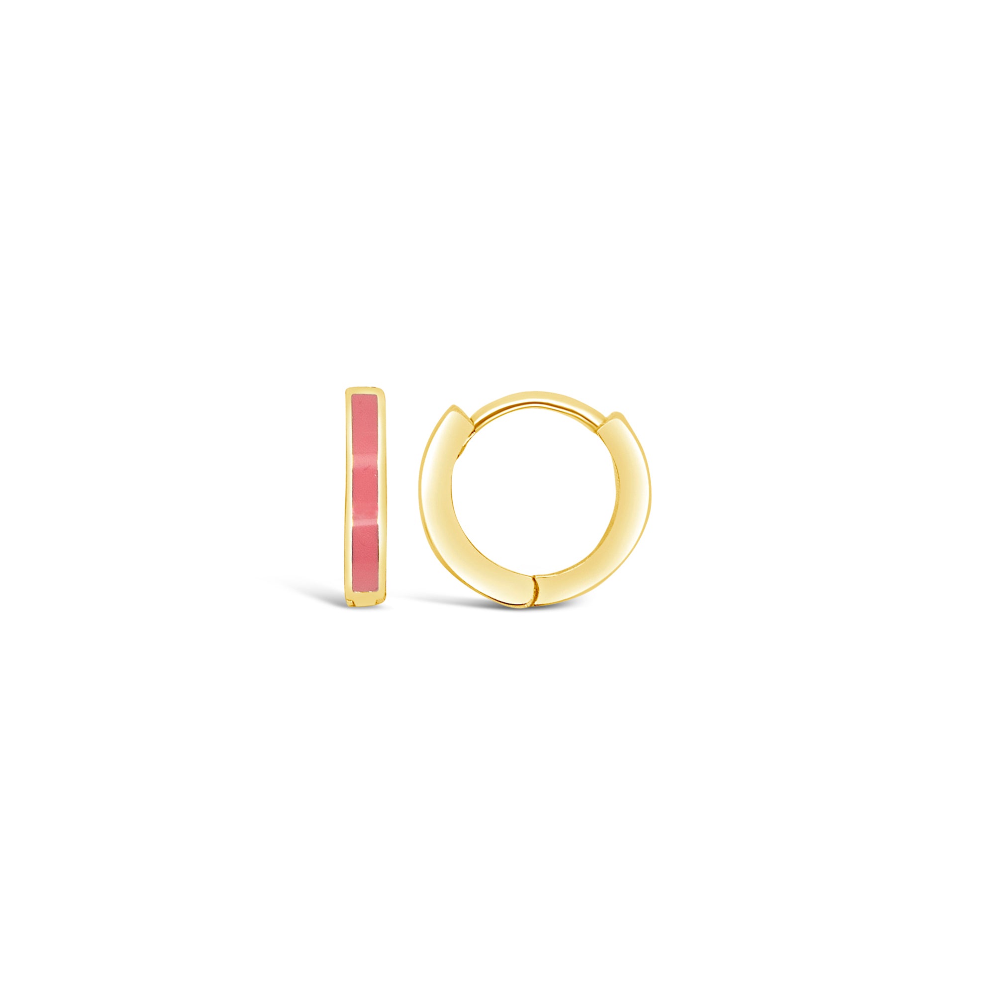 10MM Pink Enamel 14k Gold Huggie Earrings