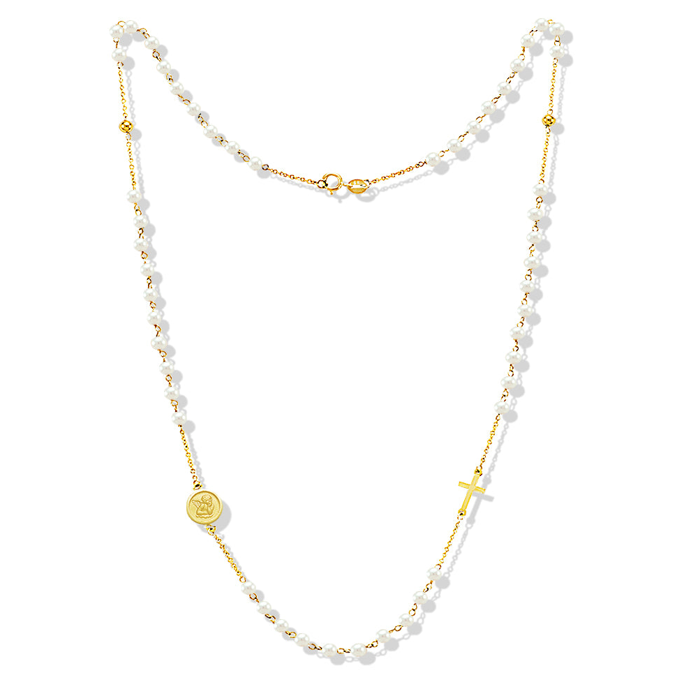 Fresh Cutured Pearl Angelito Cross Necklace