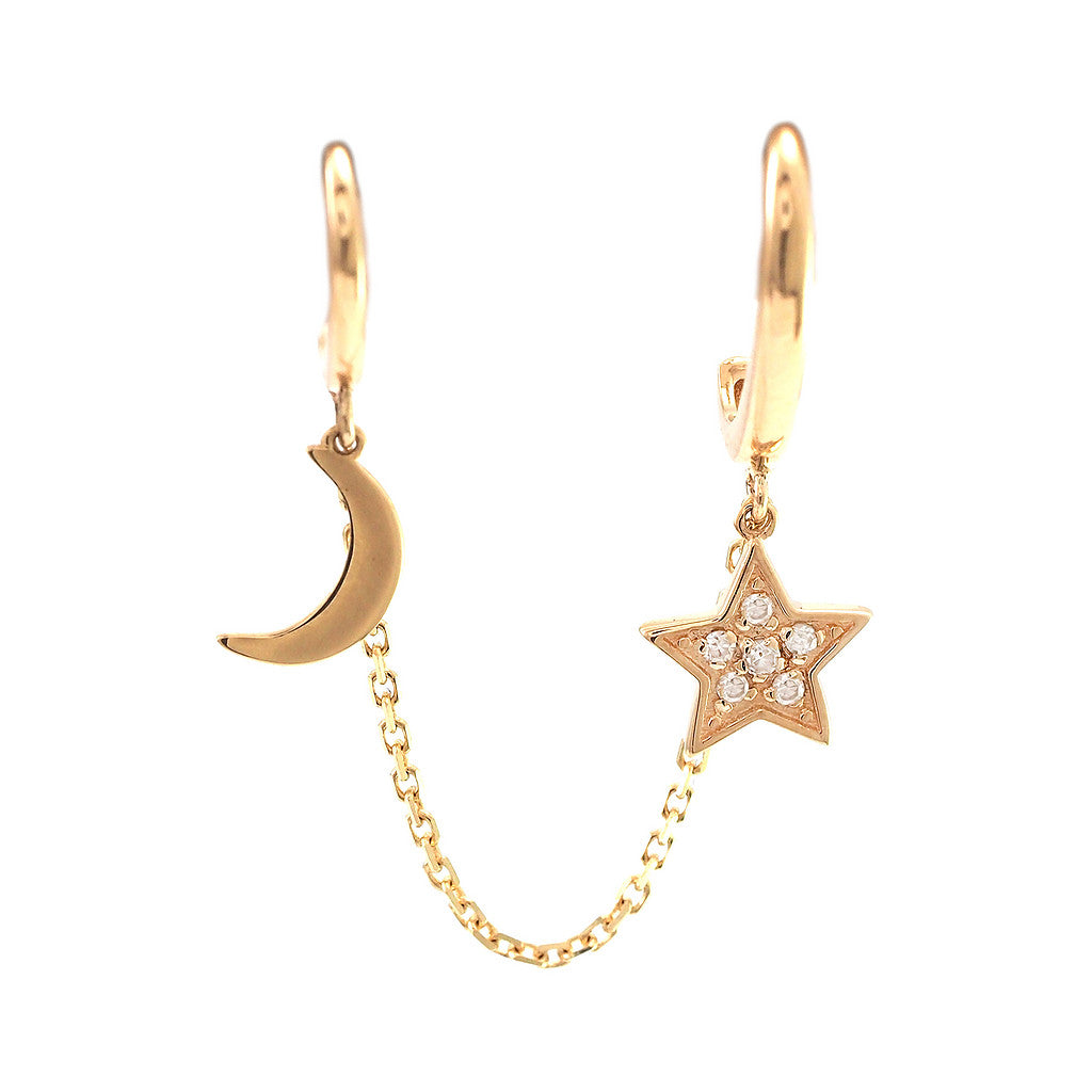 Star Moon Chain Single Earring