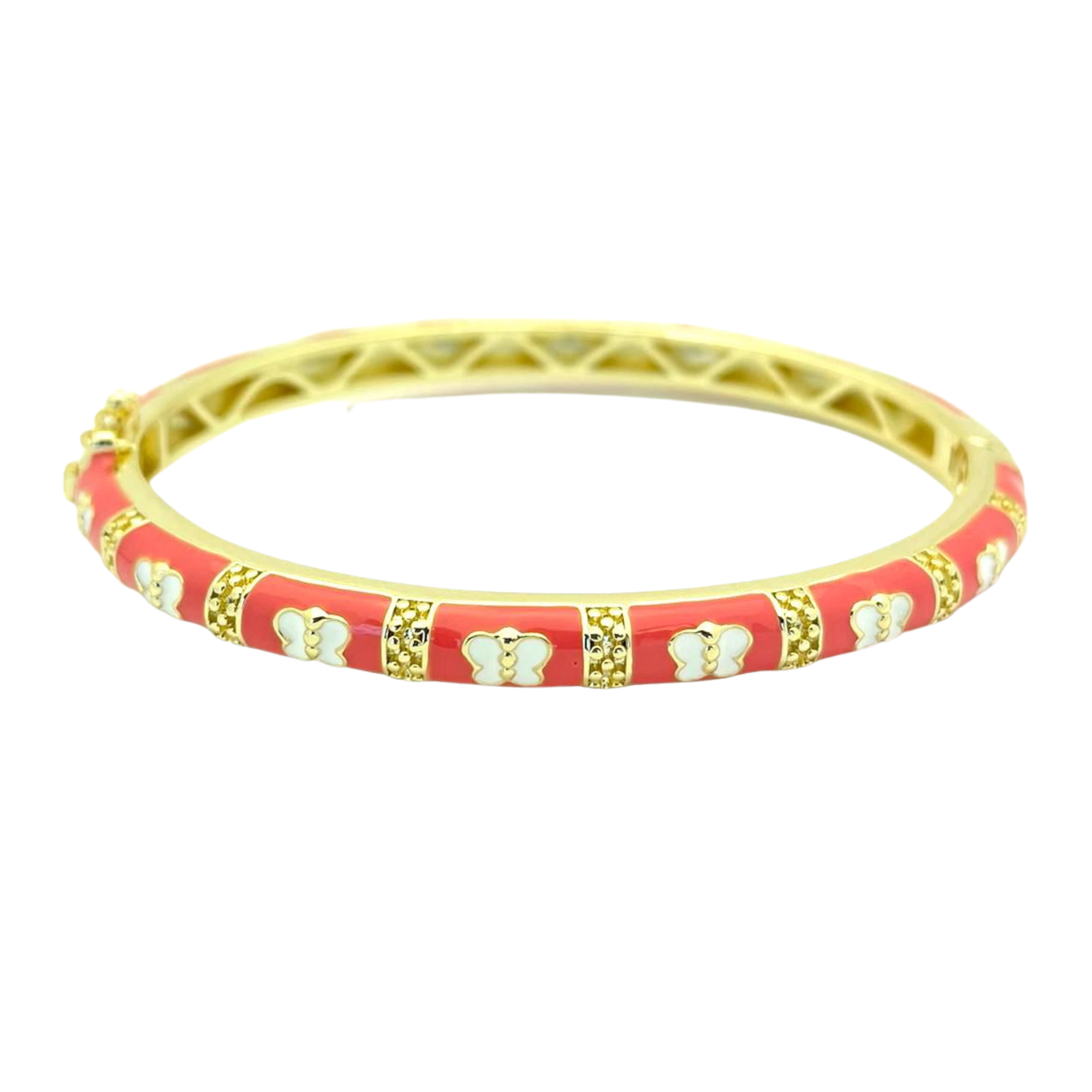 Coral/White Butterflies Kids Bangle Bracelet