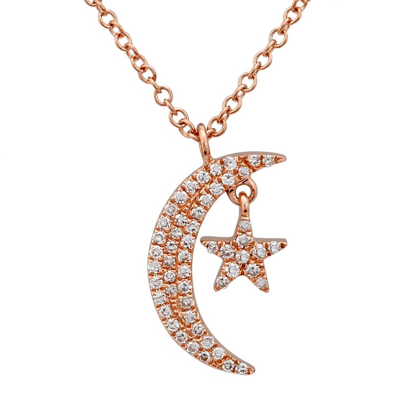 Moon and Star Rose Gold diamond necklace