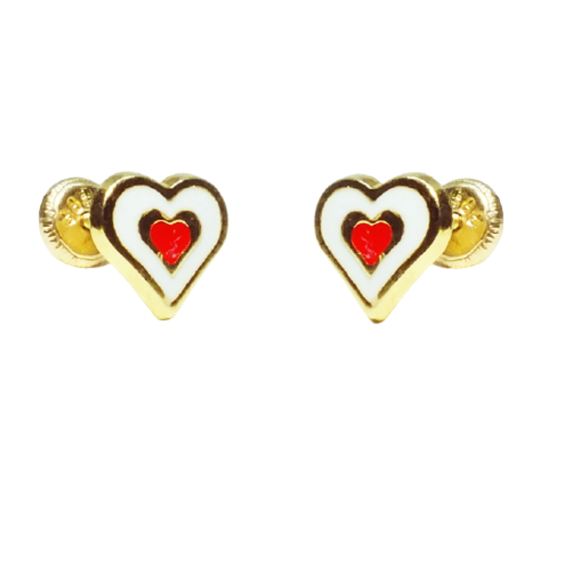 White and Red Heart Stud Earrings