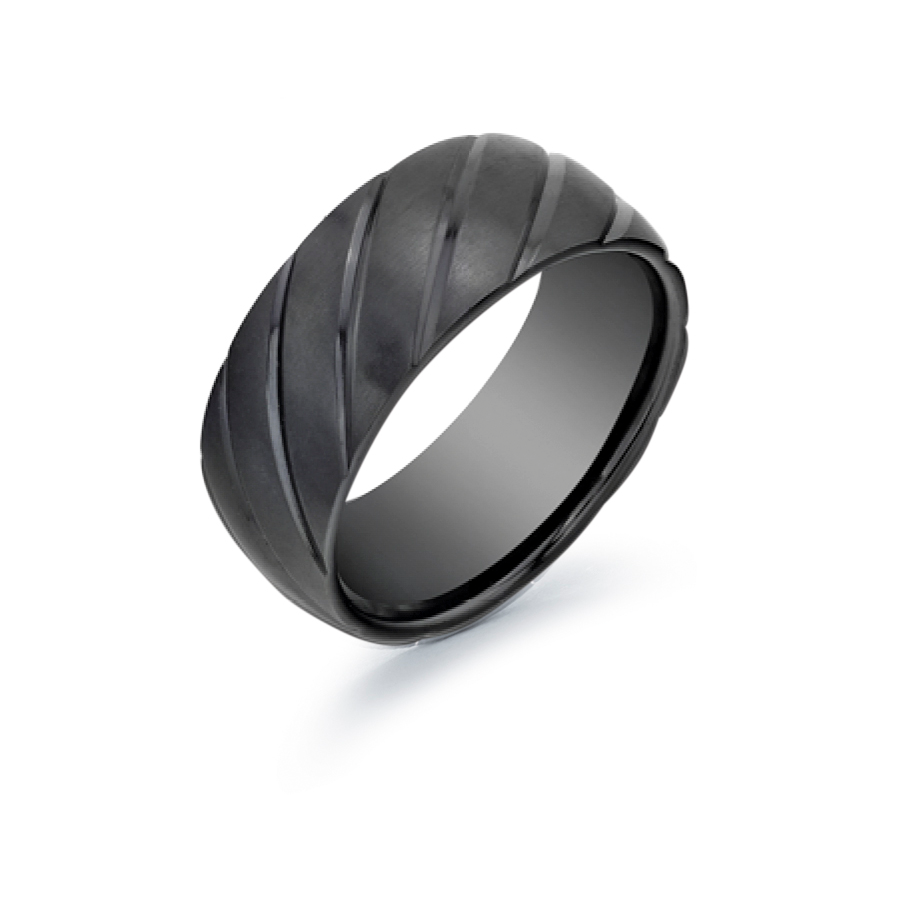 Black Titanium Striped Line 9mm Ring