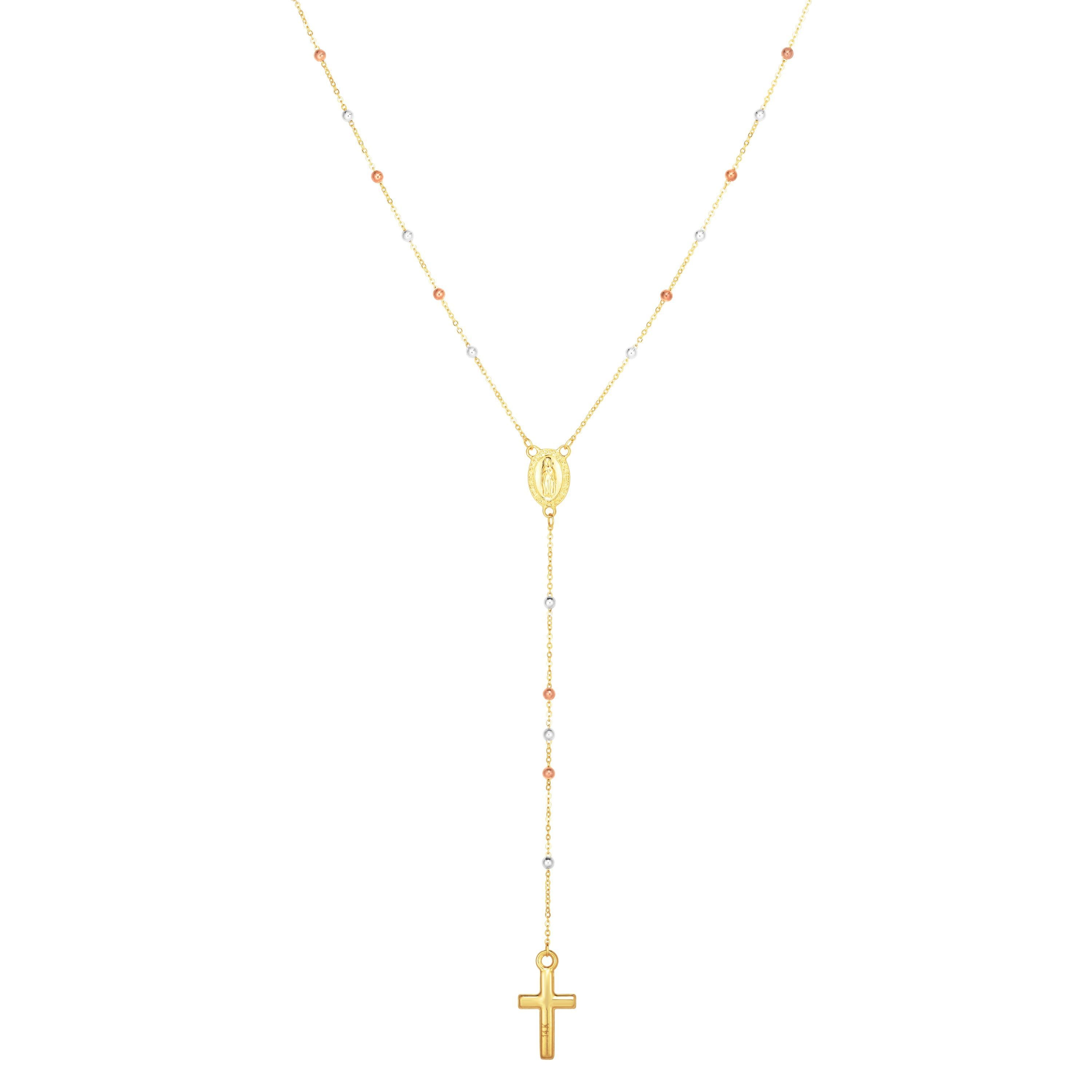 14K Tri Gold Rosary Necklace 26''