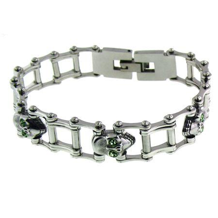 Stainless Steel Skull CZ Bike Chain Bracelet / BRJ9014