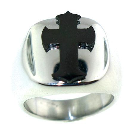 Polished Black Enamel Cross Stainless Steel RING / CRC2031