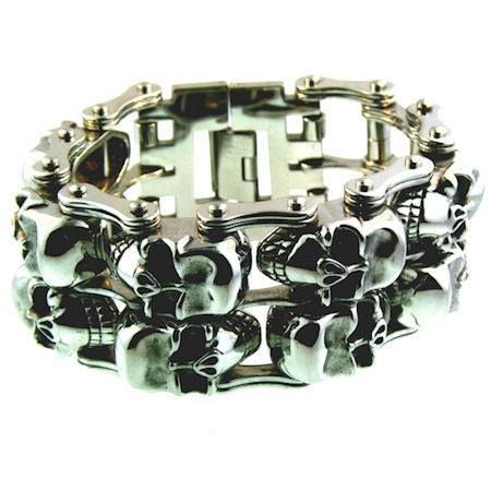 Stainless Steel Double Skulls Alternating Bike Chain BRACELET / WCB1006