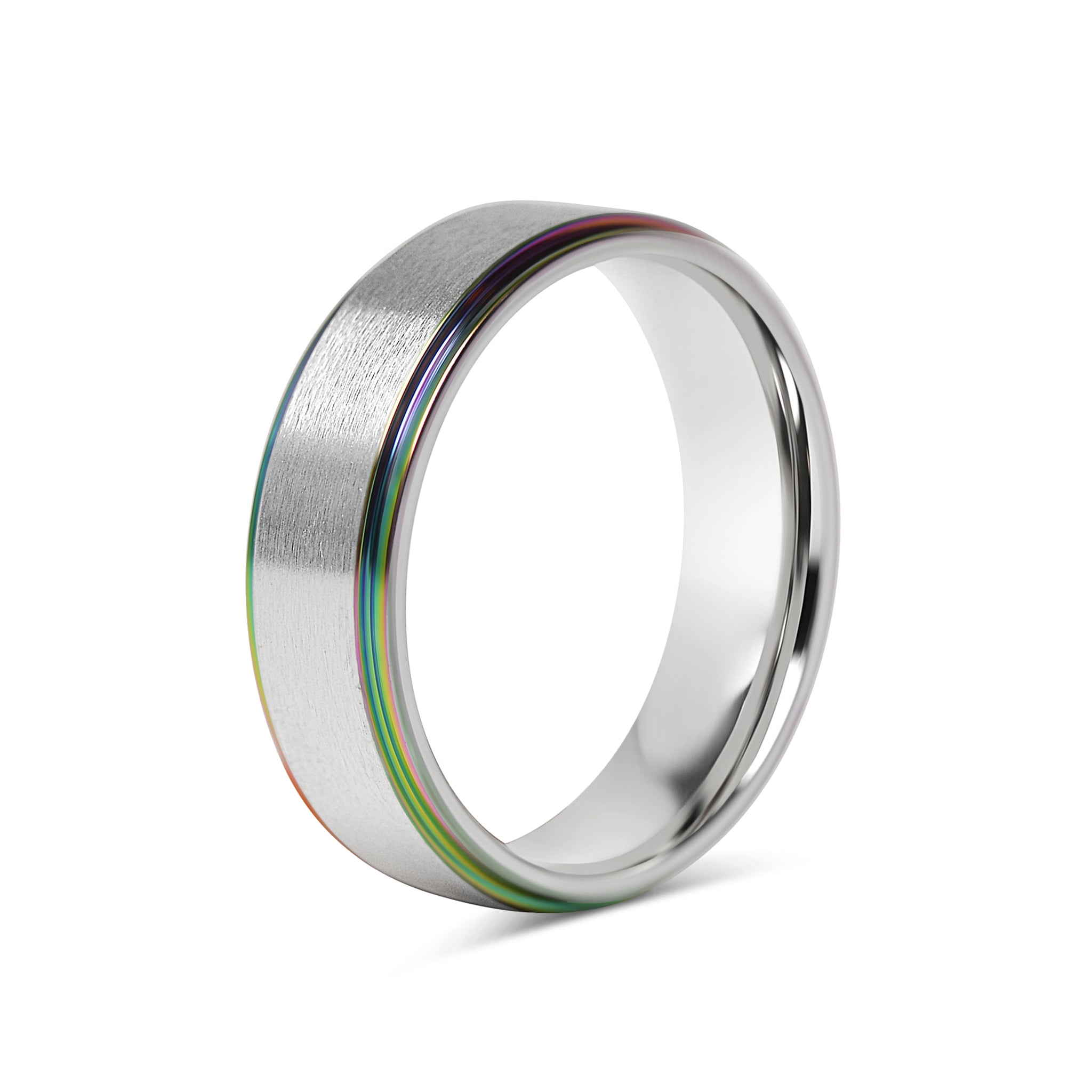 Rainbow Edge Brushed Center Stainless Steel Ring / CFR7014