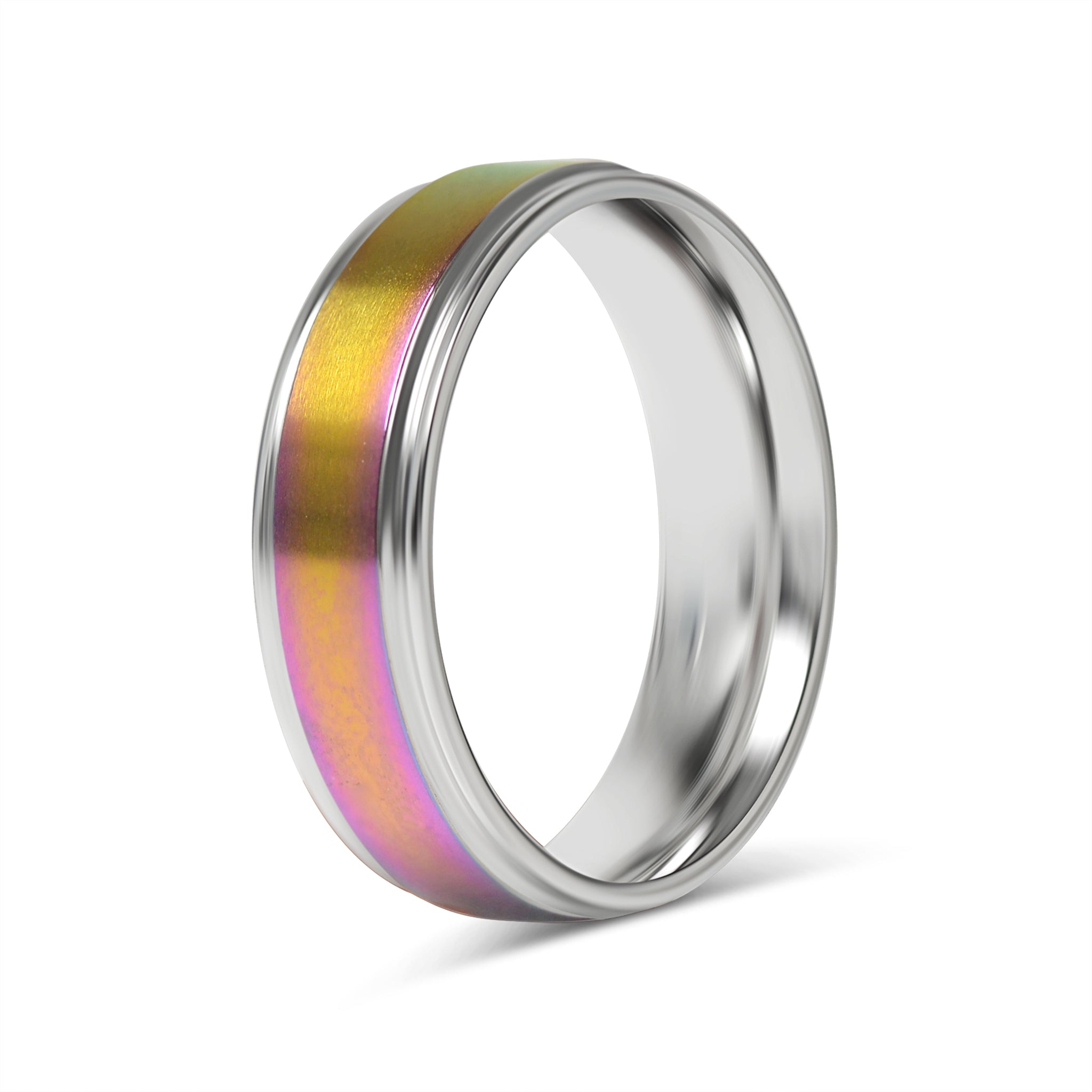 Rainbow Center Polished Edge Stainless Steel RING / CFR7015