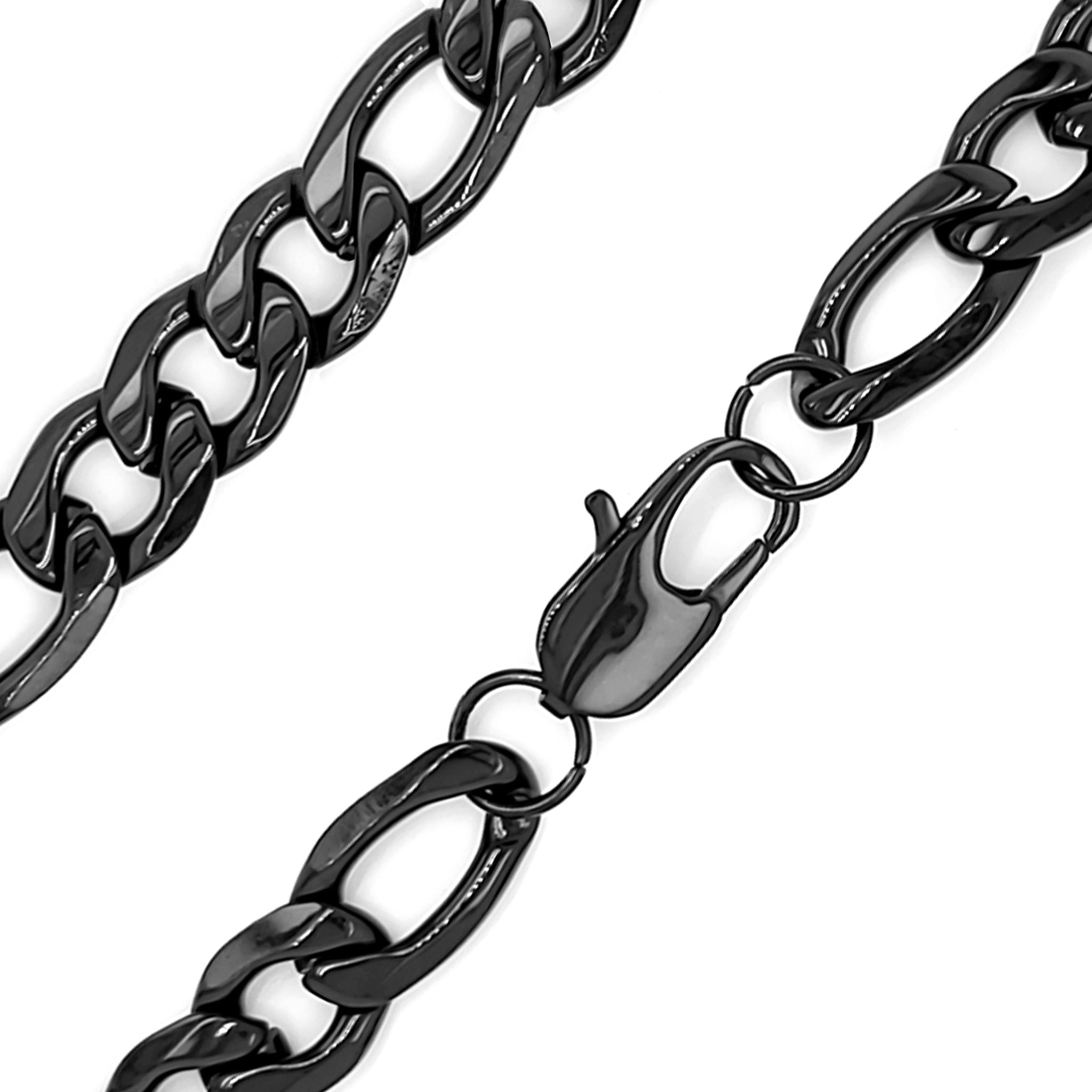 Black Stainless Steel Figaro Chain Necklace / CHN9900