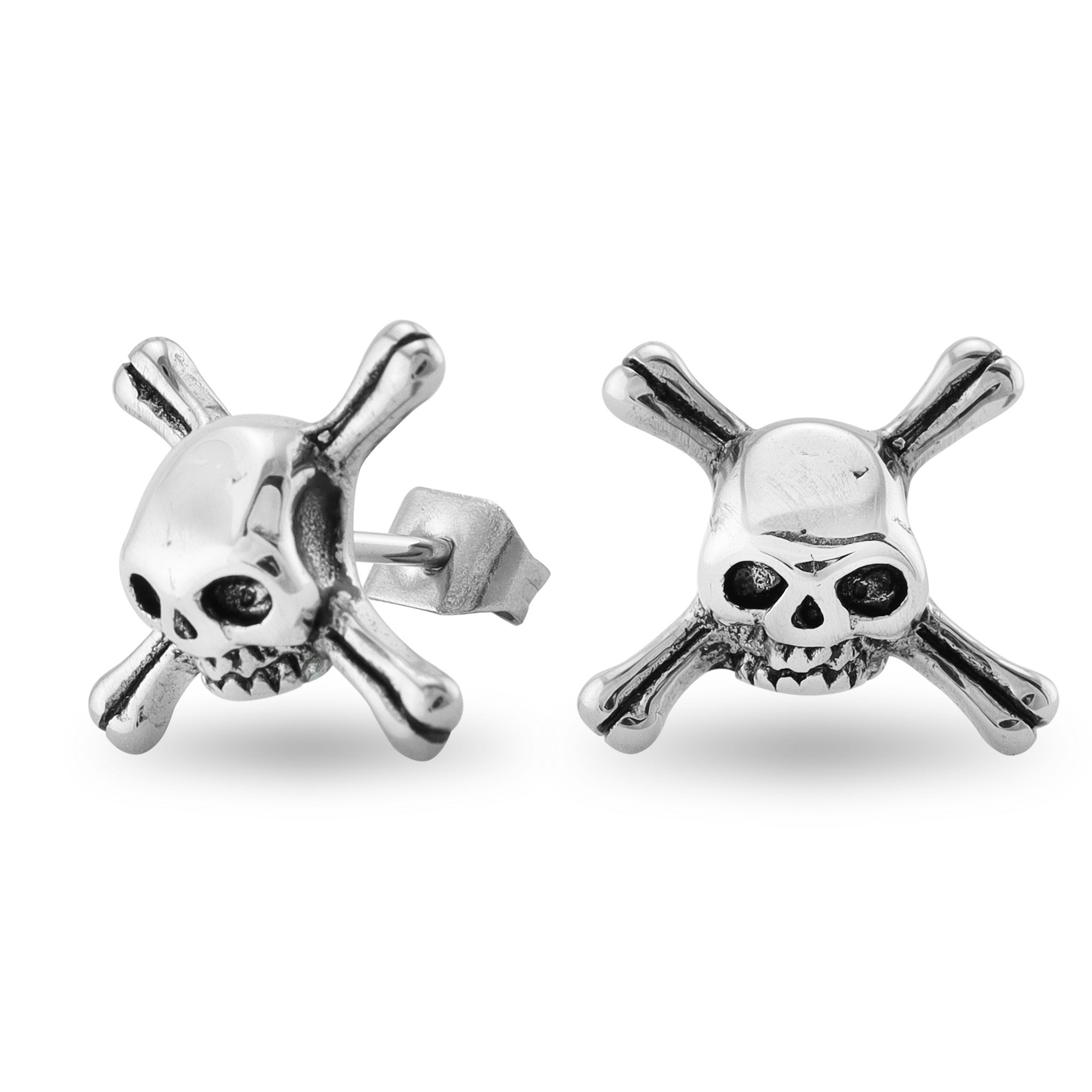 Stainless Steel Skull Crossbones Post EARRINGS / ERC1005