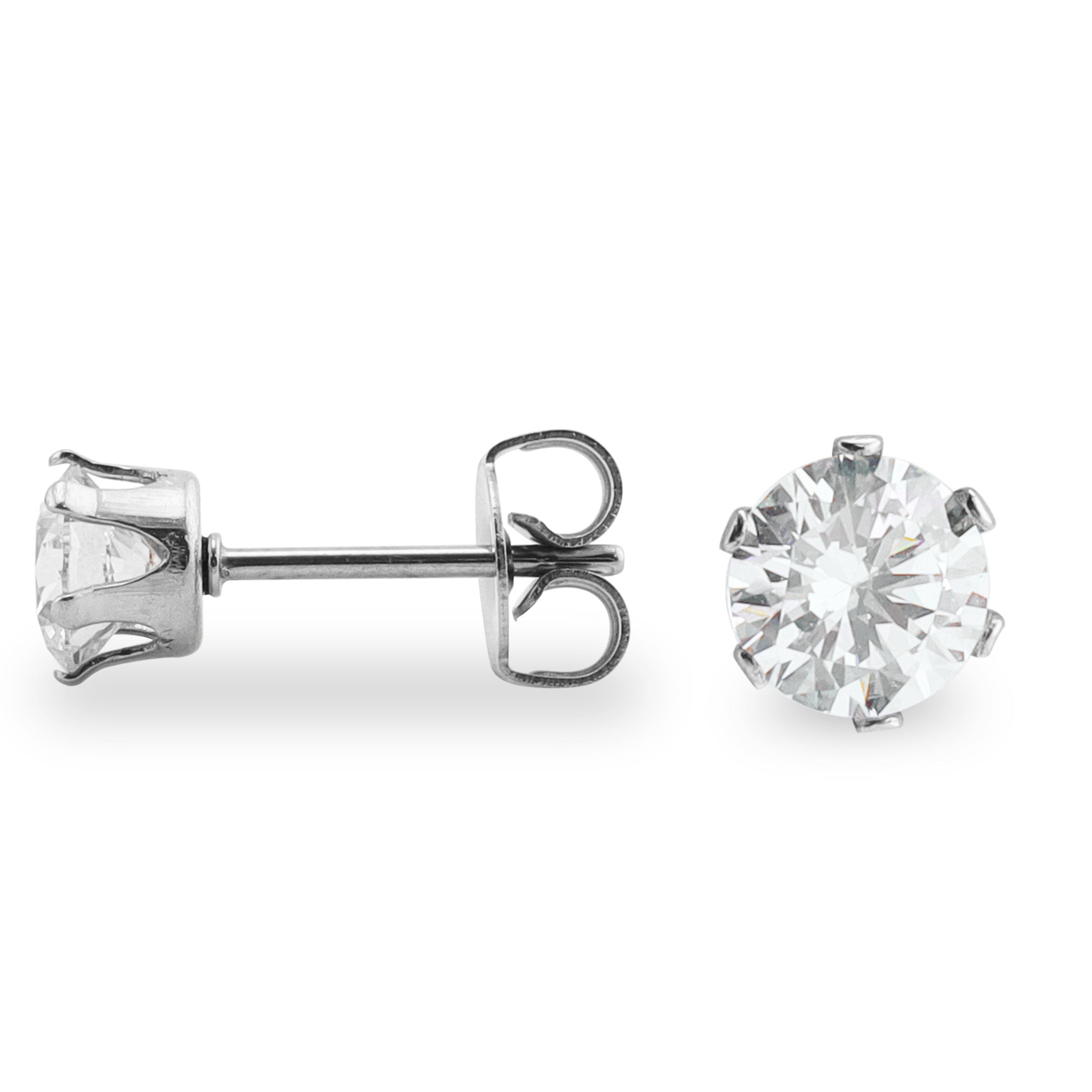 Stainless Steel Round CZ Stud Earrings / ERJ3158