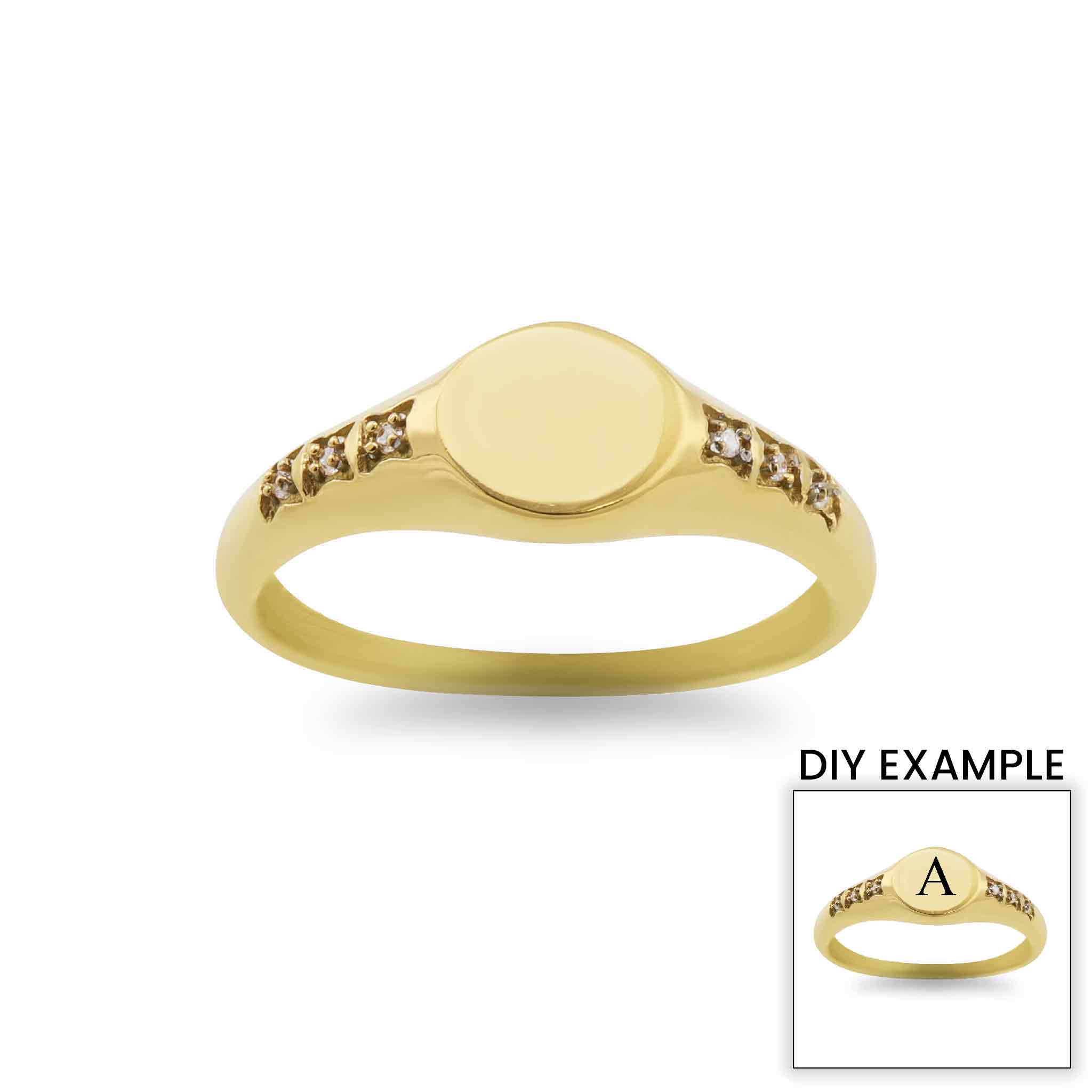 18k GOLD PVD Coated Stainless Steel Blank Engravable CZ Round Signet Ring / ESR0003