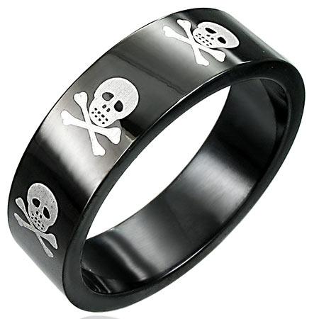 Black With White Skulls Stainless Steel RING / FSC035