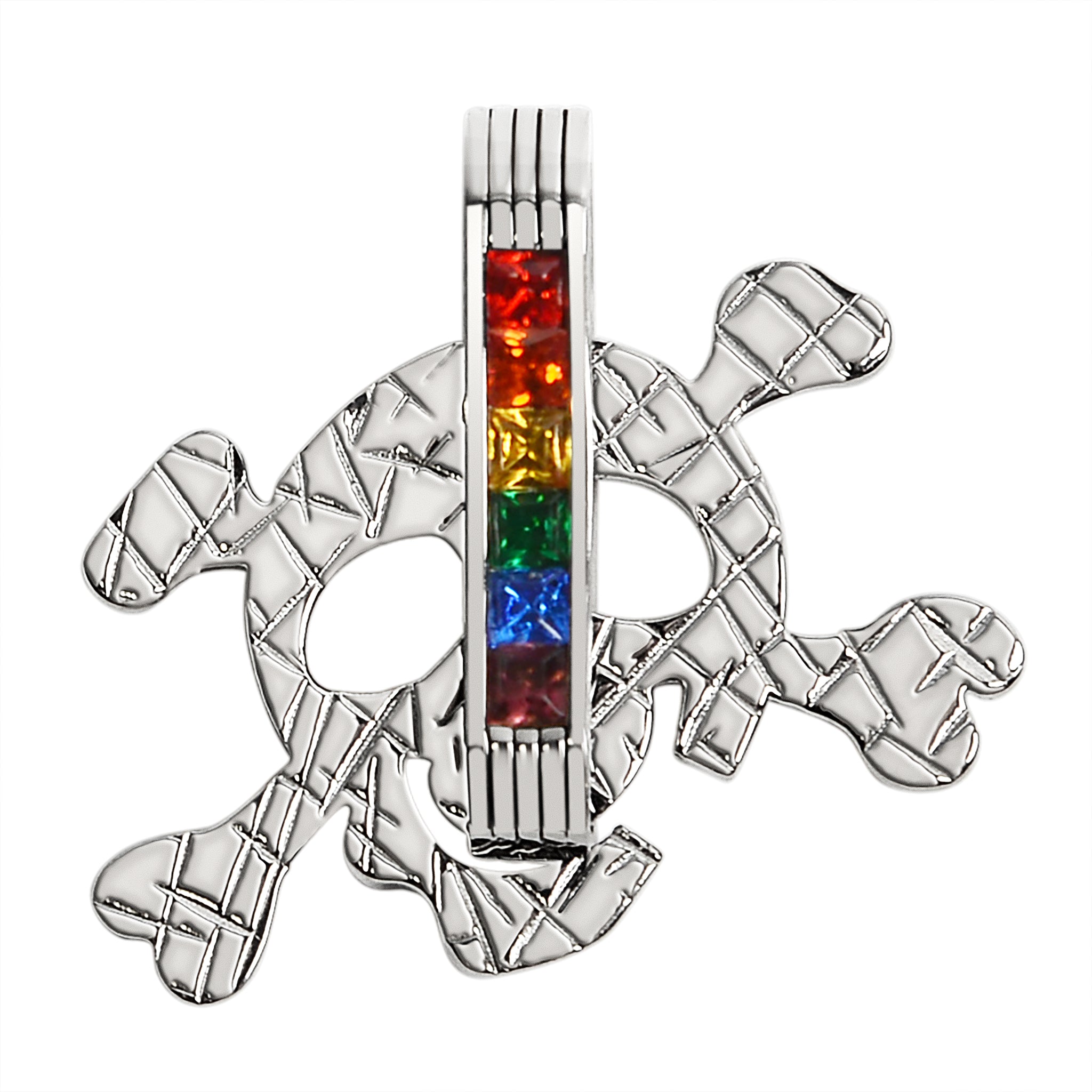 Stainless Steel CUBIC ZIRCONIA Skull and Crossbones Rainbow Pendant / GPP0057