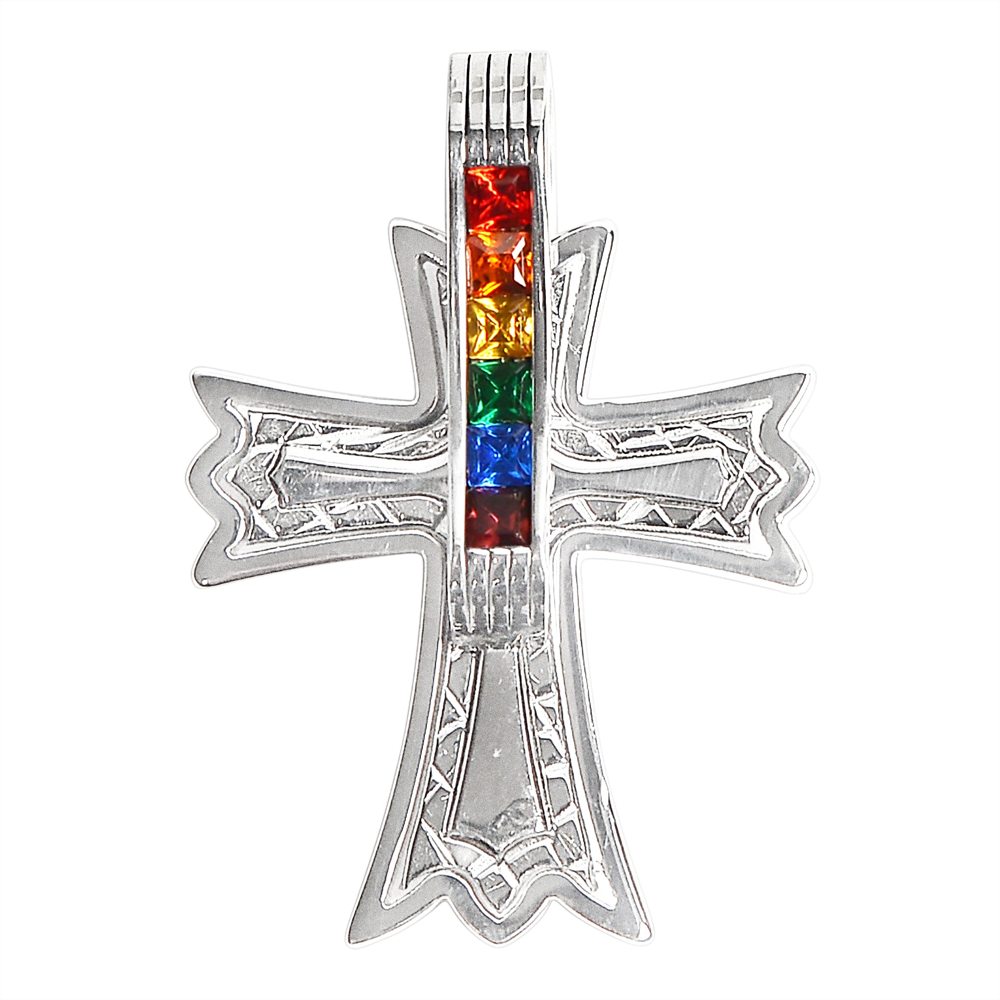 Stainless Steel CUBIC ZIRCONIA Rainbow Cross Pendant / GPP0083