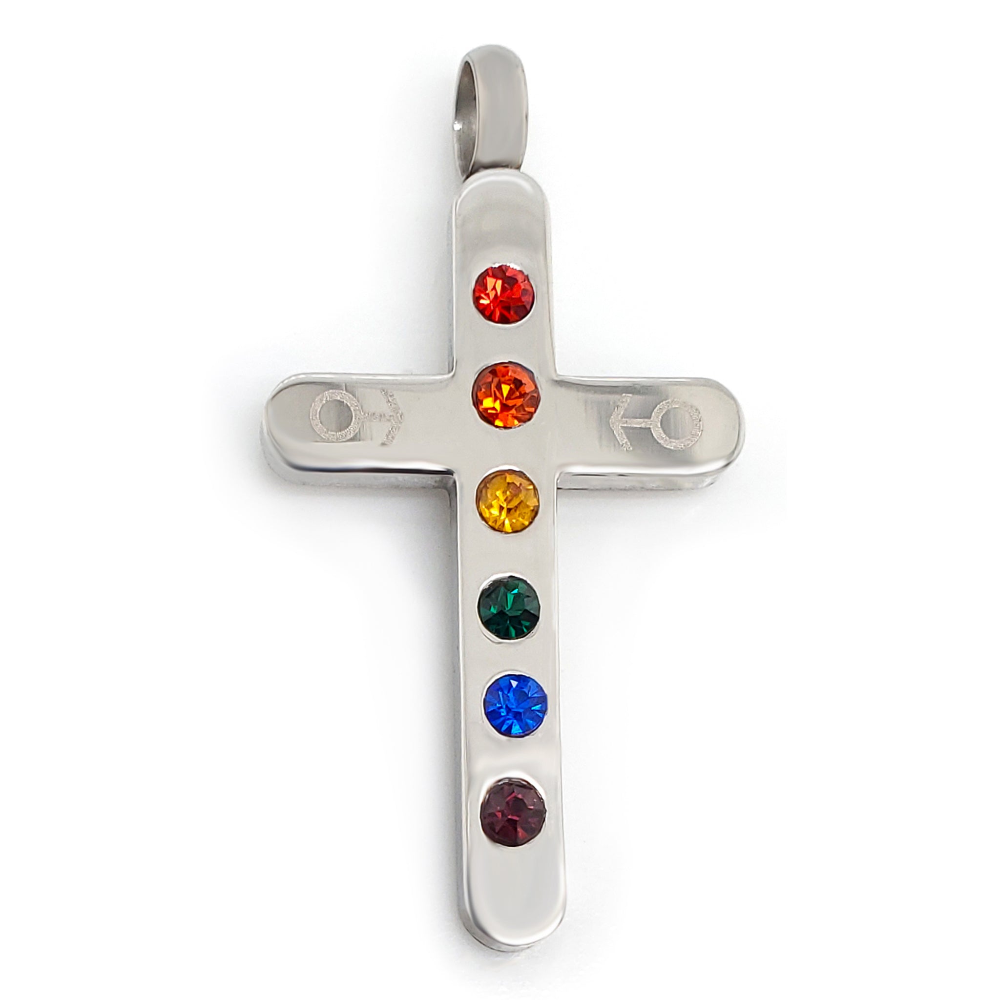 Stainless Steel CUBIC ZIRCONIA Rainbow Male Mars Symbol Cross Pendant / GPP4361