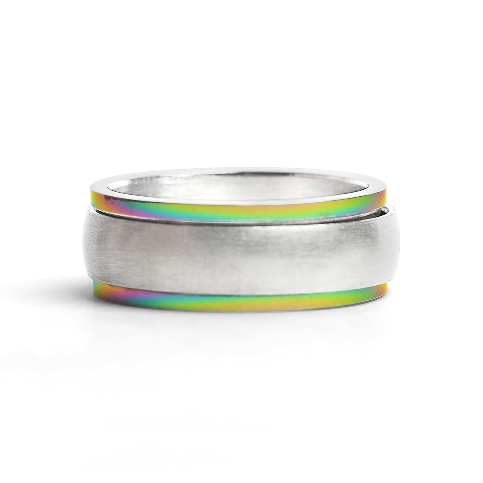 Rainbow Edge Stainless Steel Polished Spinner Center RING / SRJ9003