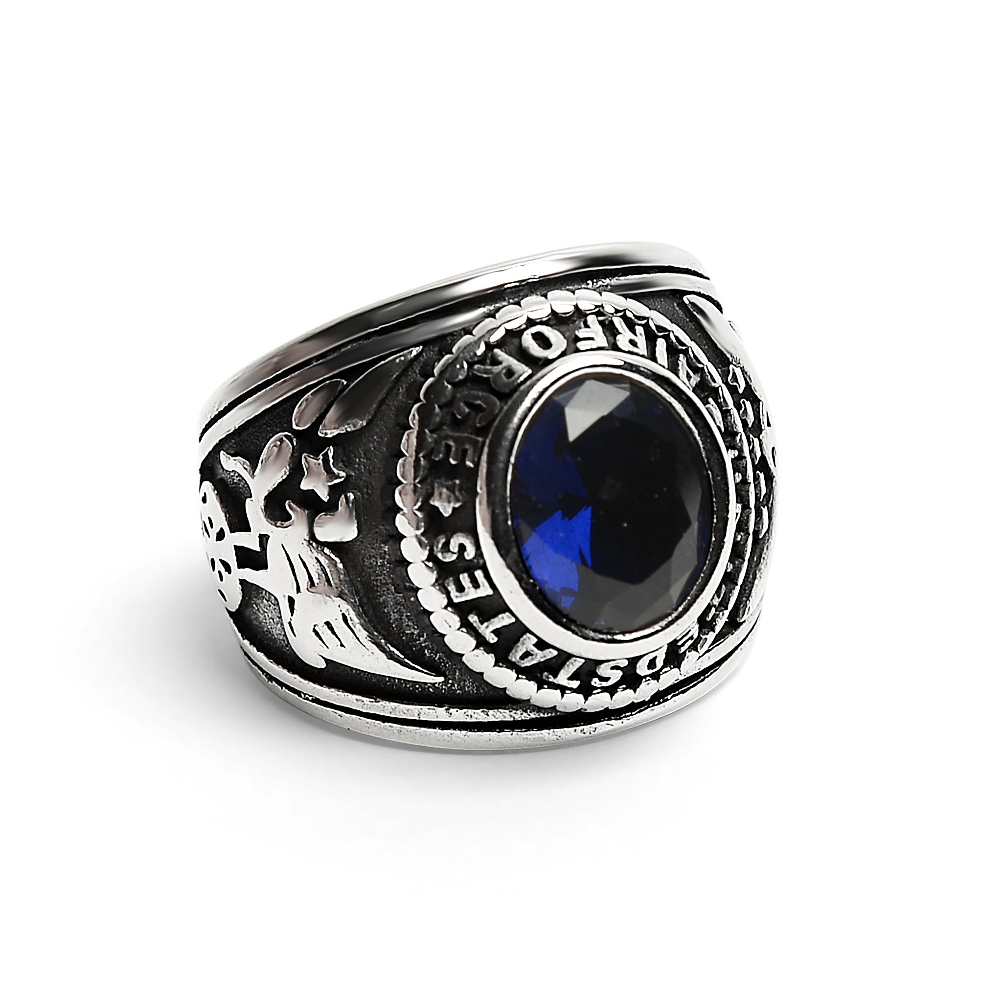 United States Air Force Military Stainless Steel Men's RING with Blue Stone / MCR3080