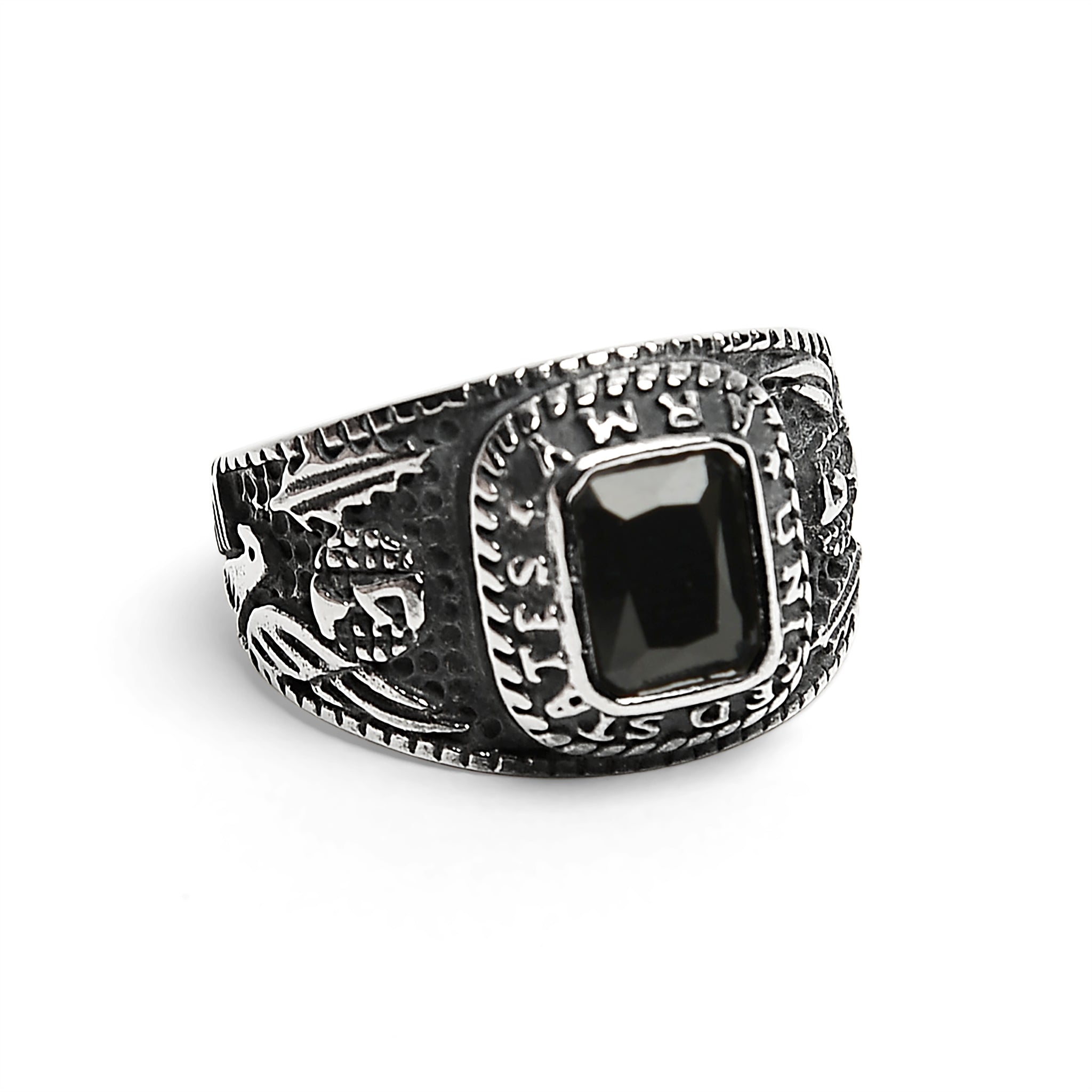 United States Army Stainless Steel With Black Center Stone Women's RING / MCR4056