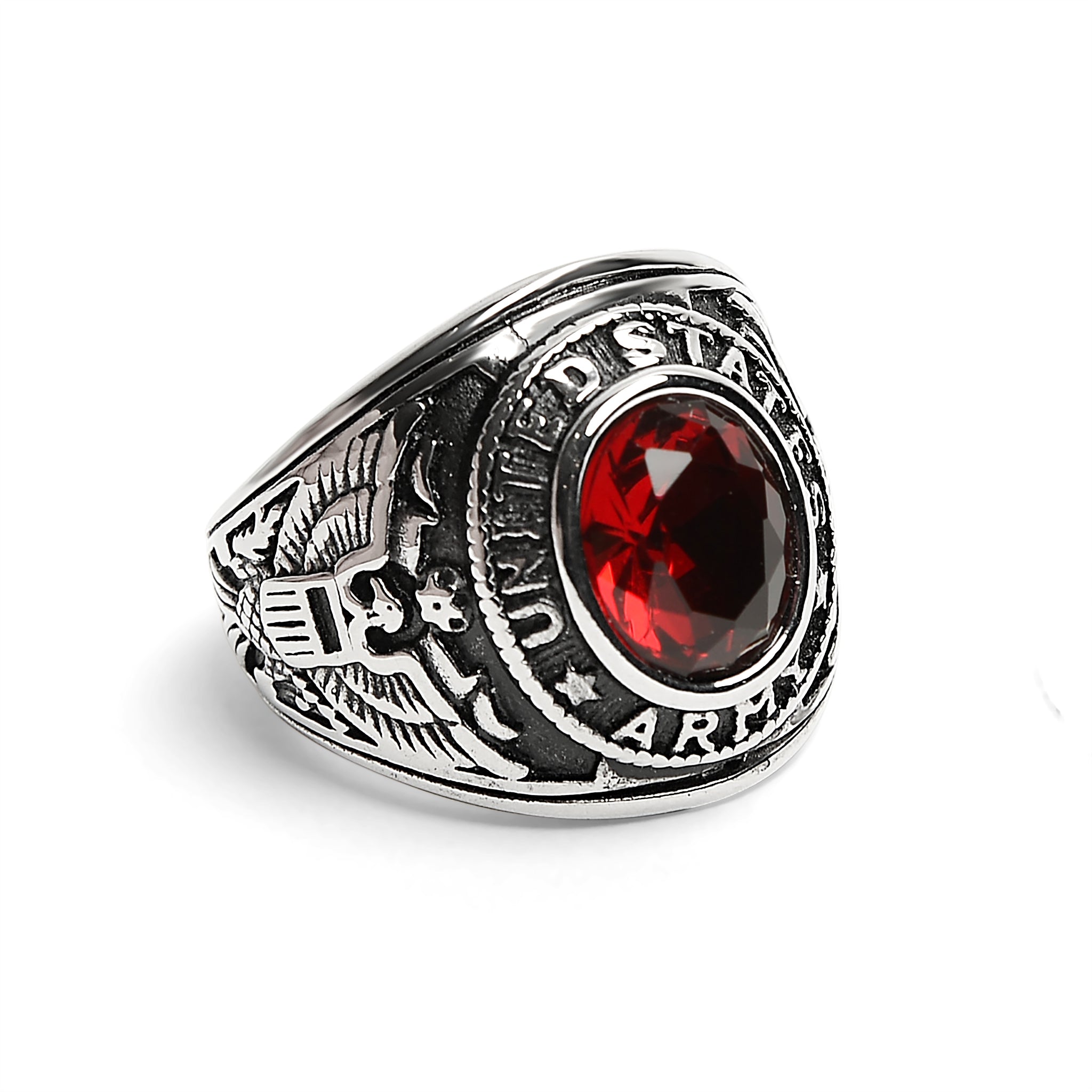 United States Army Red Center Stone Stainless Steel RING / MCR6006