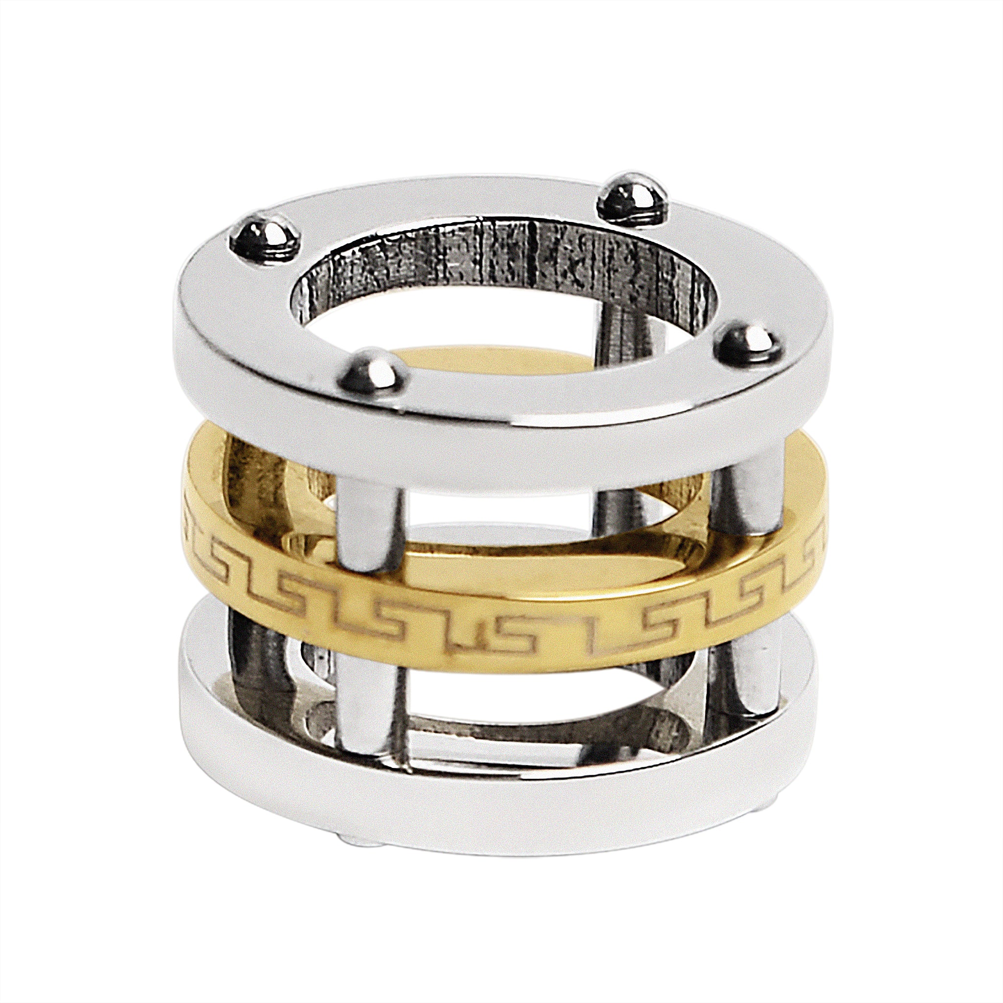 Stainless Steel Triple Circle 18K Gold Plated Greek Key Pendant / NCZ0008