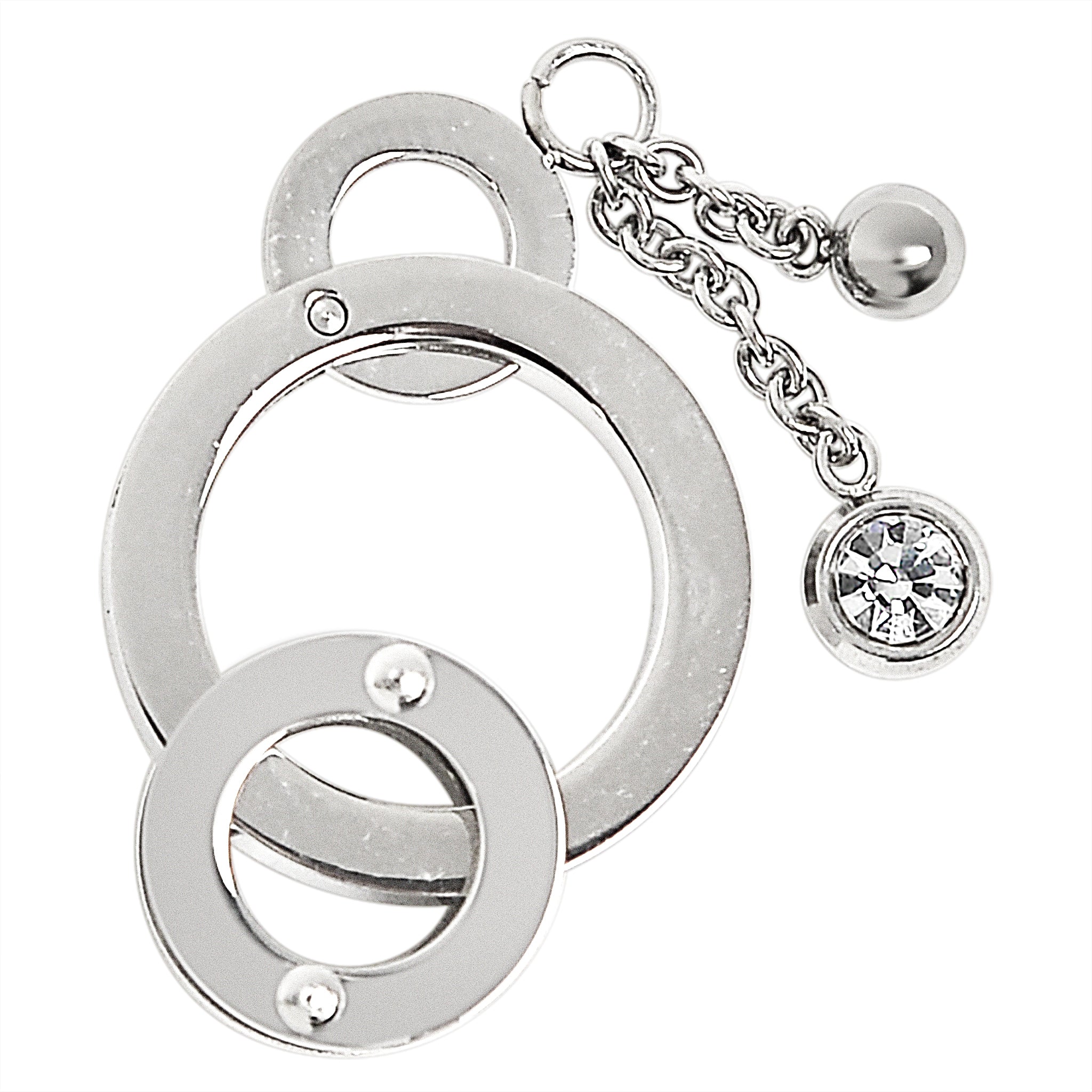 Stainless Steel Round RINGs with Chain CZ Pendant / NCZ0046