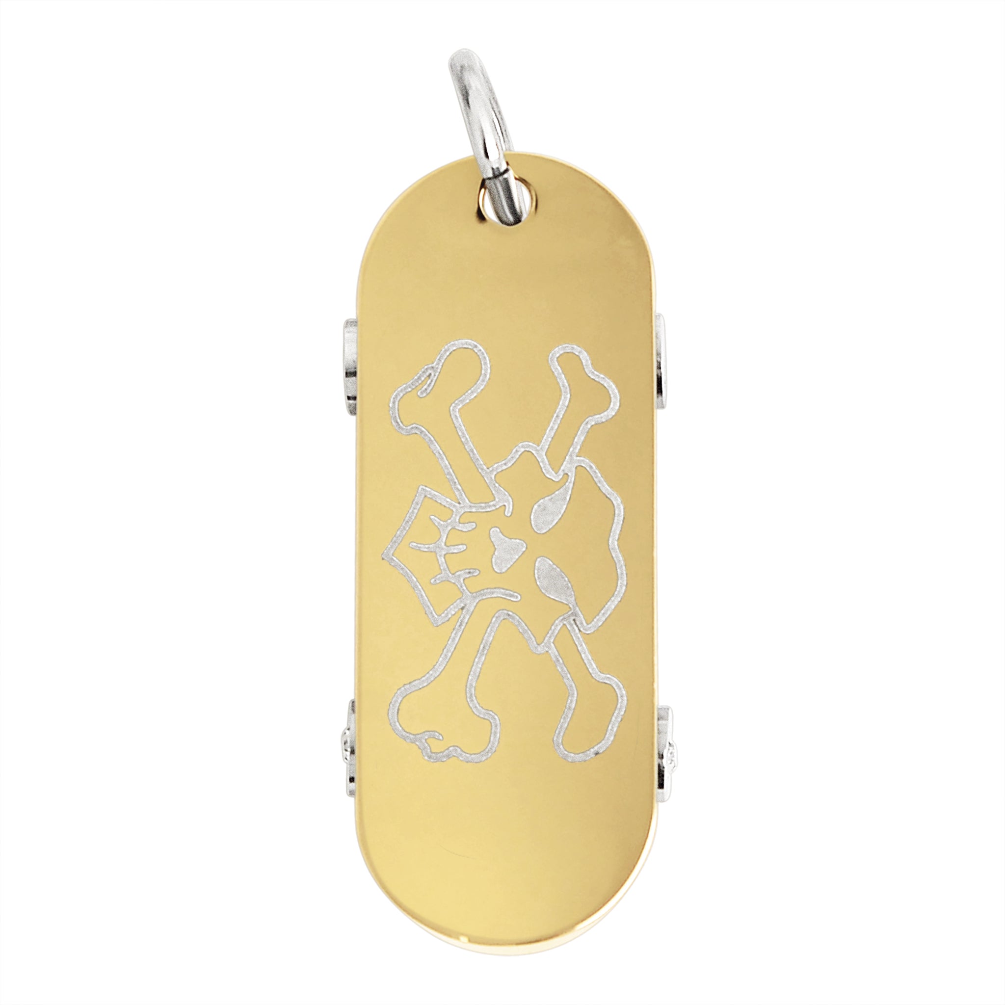 Stainless Steel 18K Gold Plated SKULL CZ Skateboard Pendant / NCZ0050