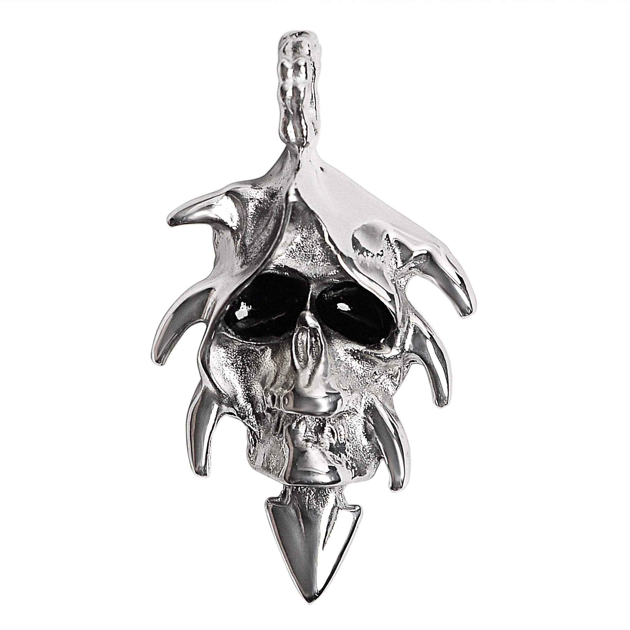 Stainless Steel Hooded Black Eyed SKULL Pendant / NCZ0082