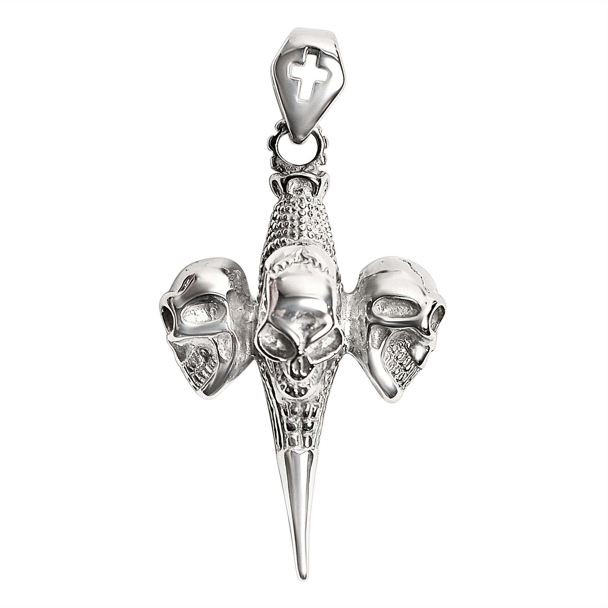 Stainless Steel Three Skulls Cross PENDANT / NCZ0095