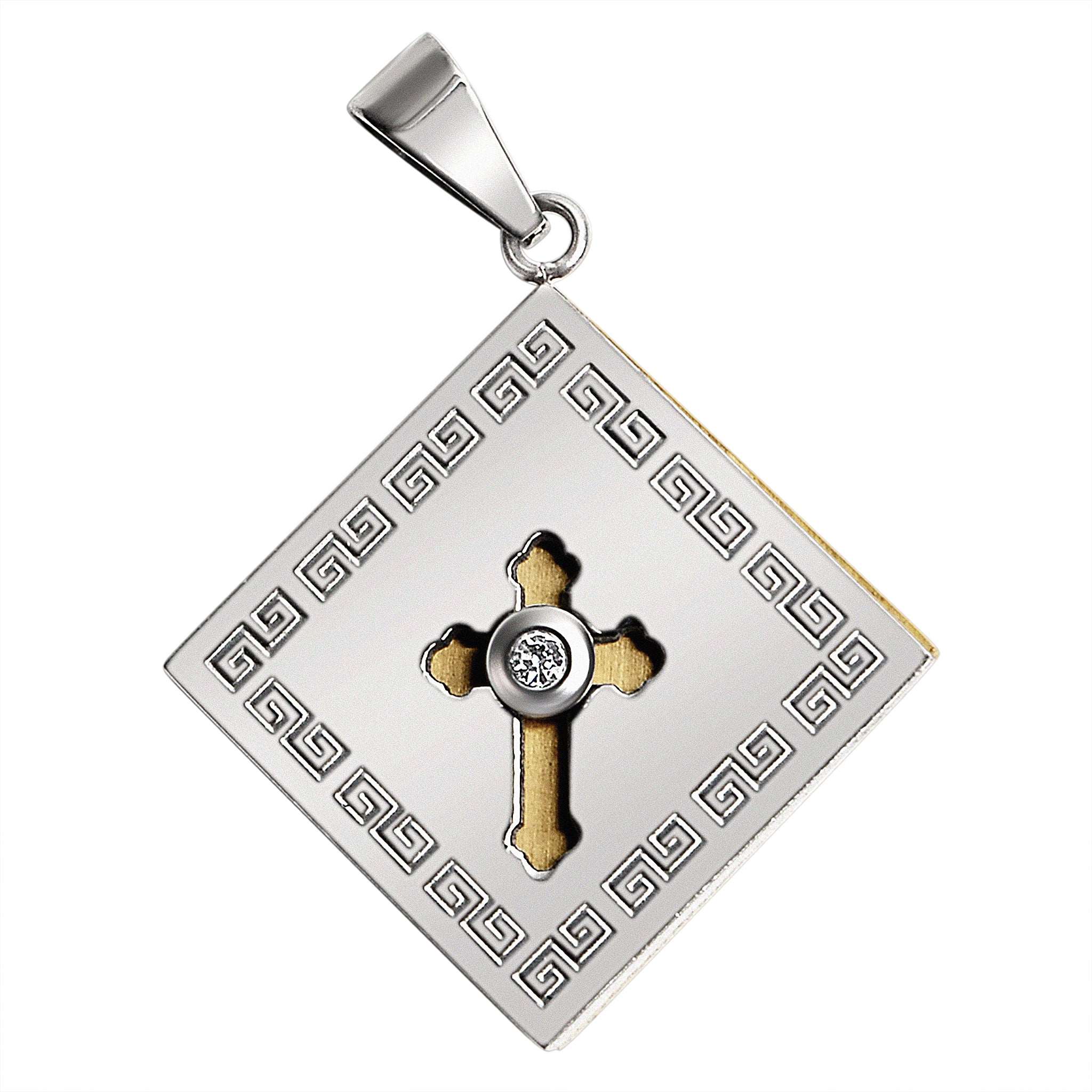 Stainless Steel and 18K Gold Plated Spinner CZ Cross PENDANT / NCZ0109