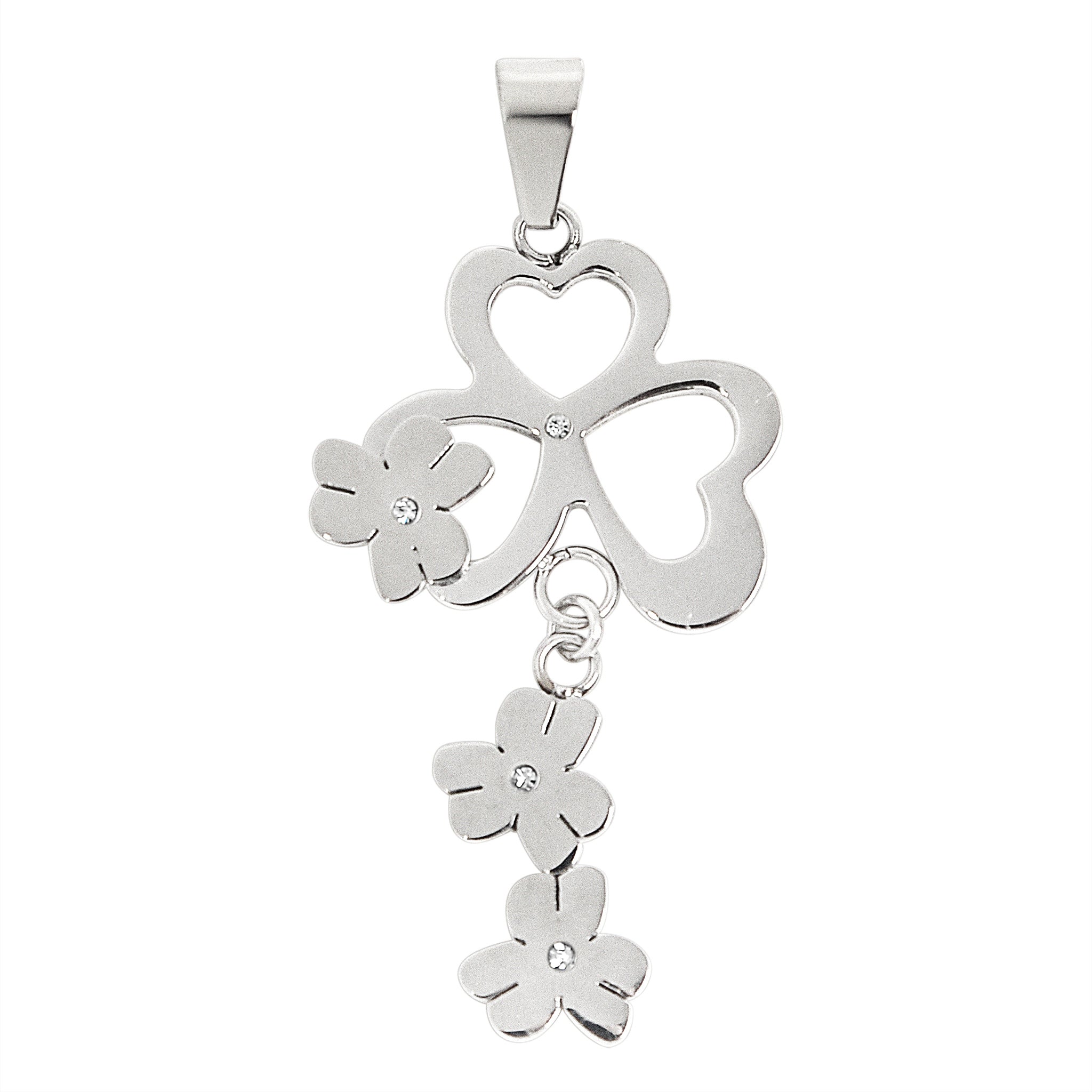 Stainless Steel CZ Hearts and FLOWERS Pendant / NCZ0115