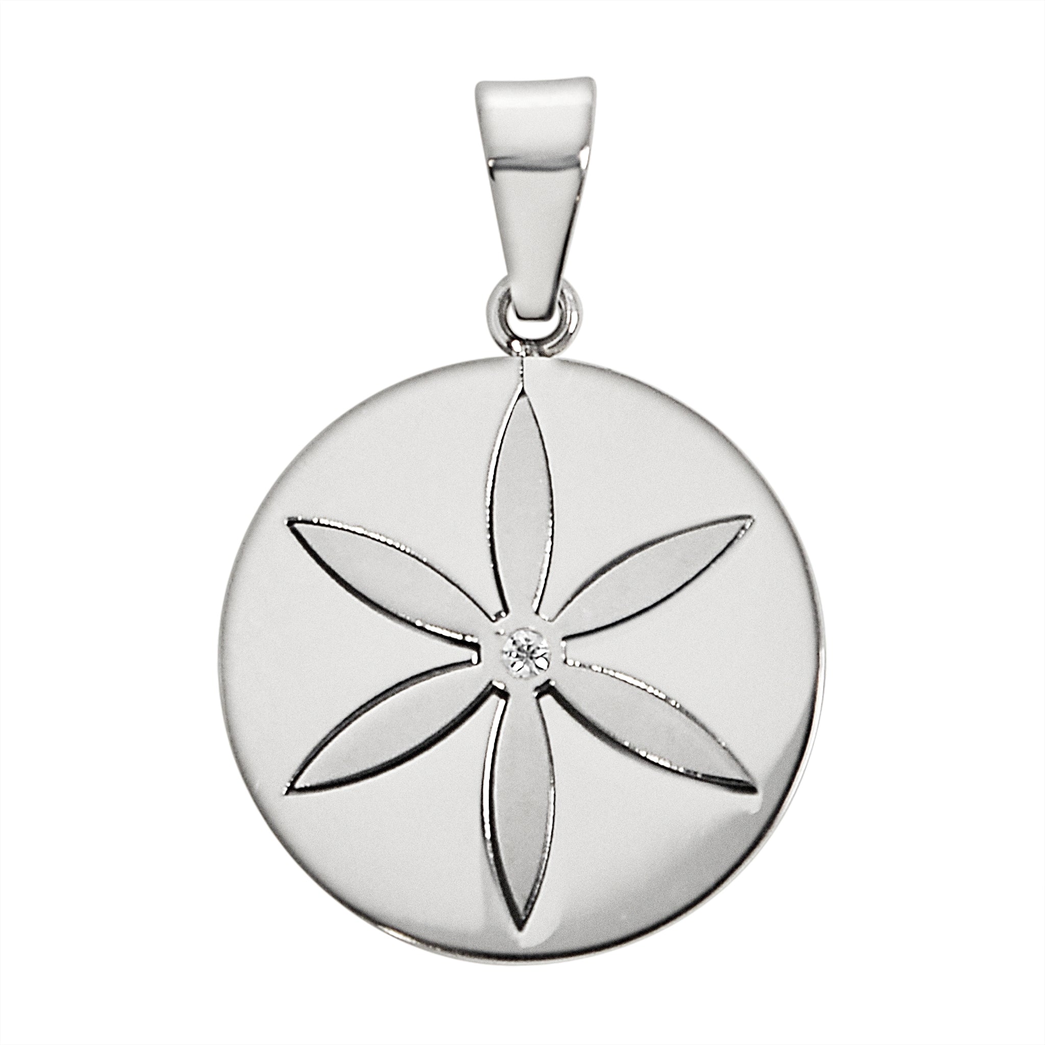 Stainless Steel Round CZ Center Flower Pendant / NCZ0120