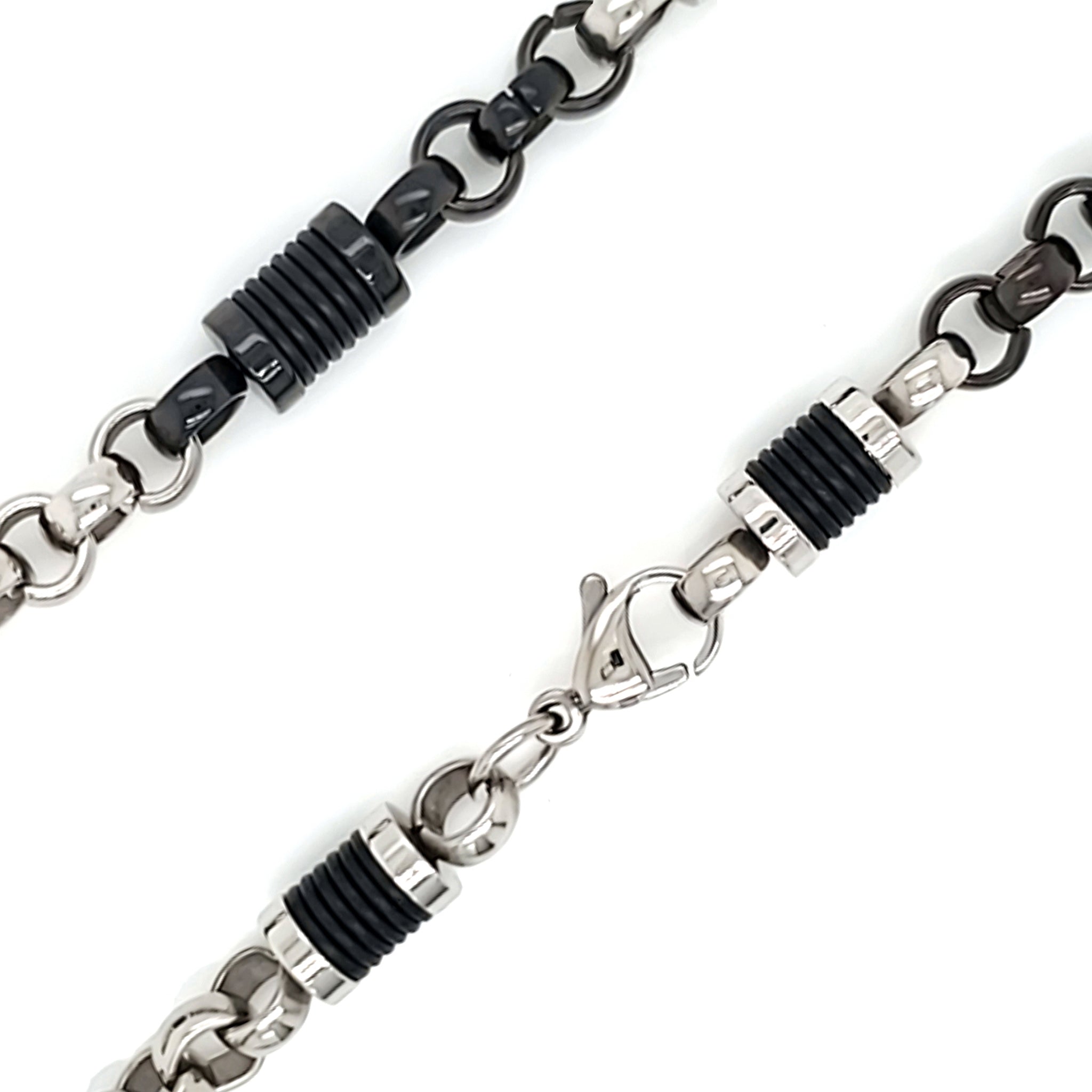 Stainless Steel and Black Rubber NECKLACE / NKJ2379