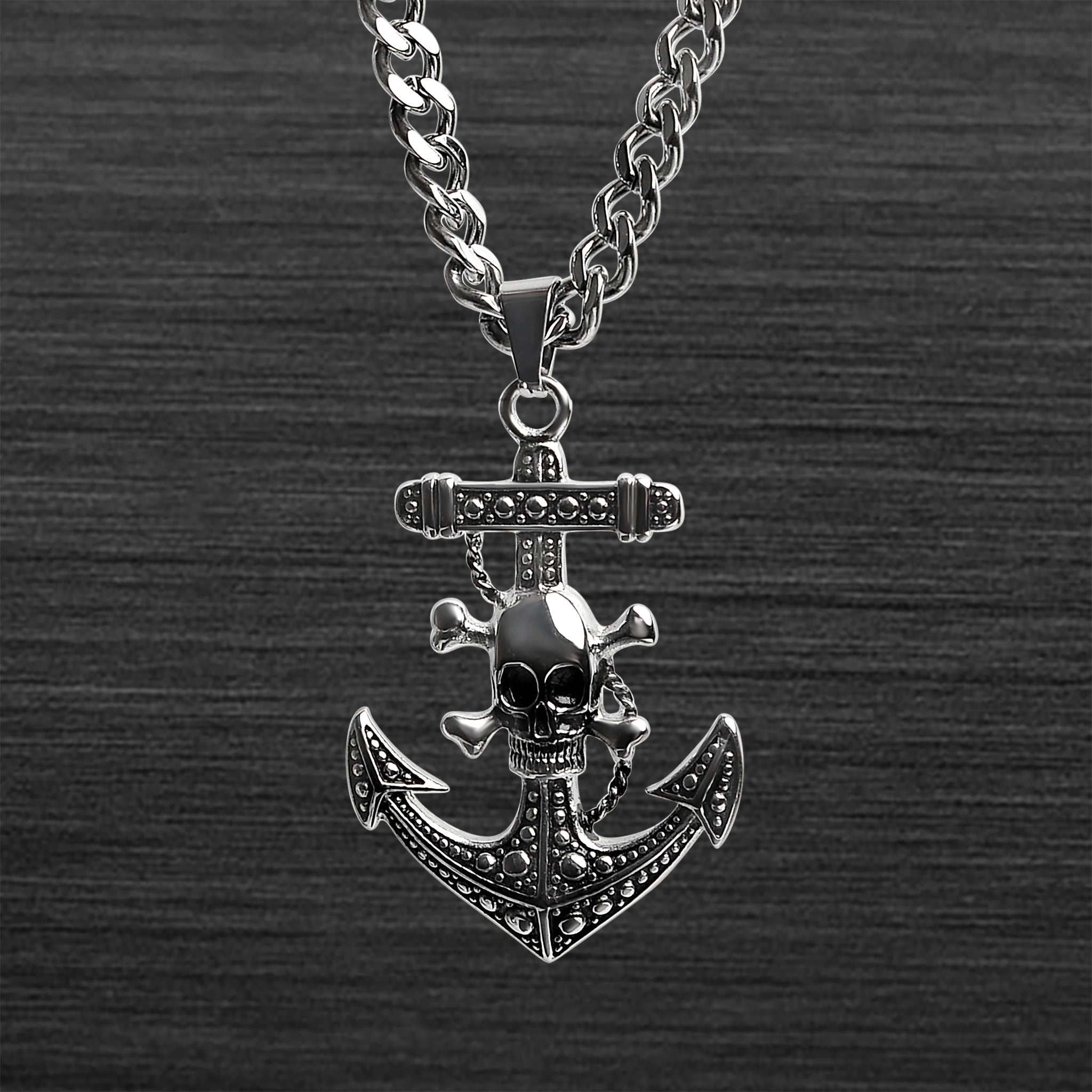 Stainless Steel Skull And Crossbones On Anchor Rope Chain NECKLACE / PDC0179-RTL